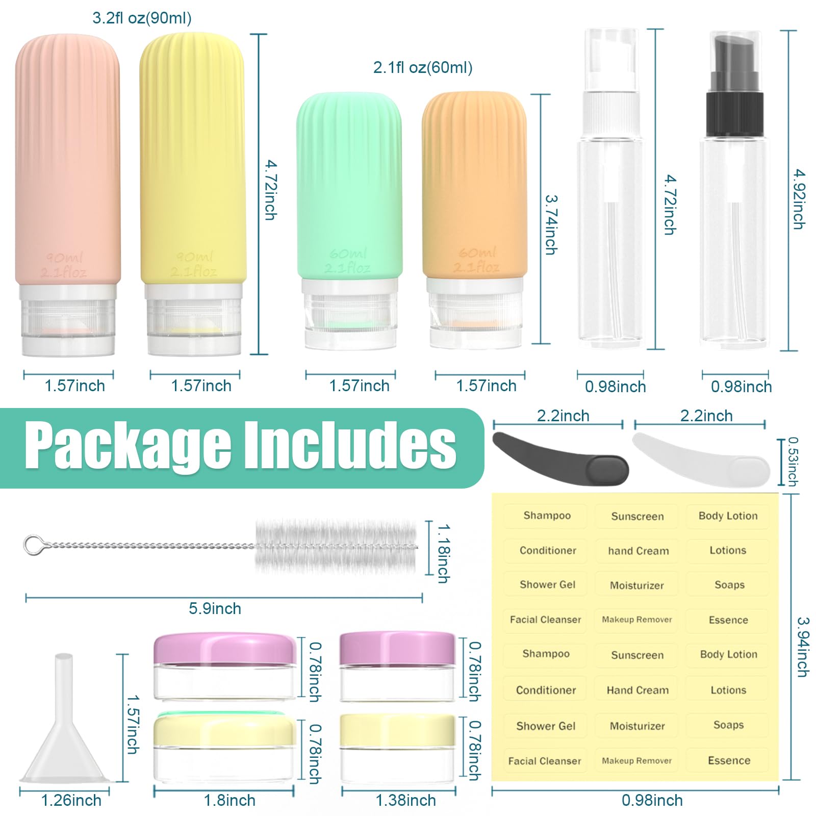 16 Pack TSA Approved Travel Bottles Set - BPA Free Leakproof Silicone Toiletry Containers for Shampoo, Conditioner, Lotion & Body Wash | Perfect for Air Travel, Gym, Camping & Vacation Essentials