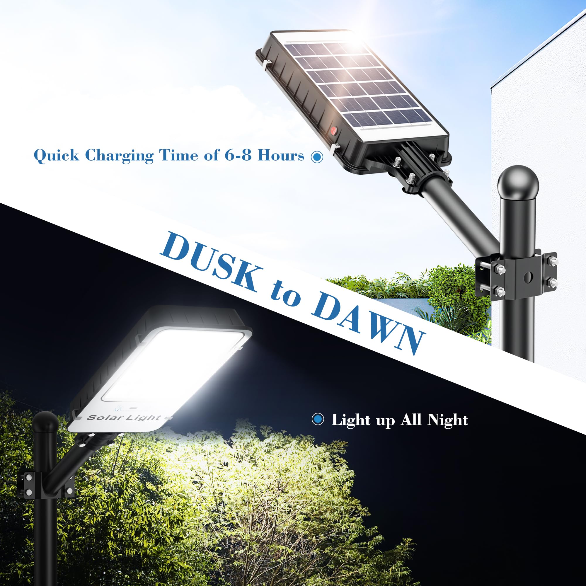 2000W Solar Street Lights Outdoor Waterproof - 6500K White Commercial Solar Parking Lot Lights with Motion Sensor, Dusk to Dawn, for Street, Yard, Garden, Pathway, Driveway, and Outdoor Security Lighting