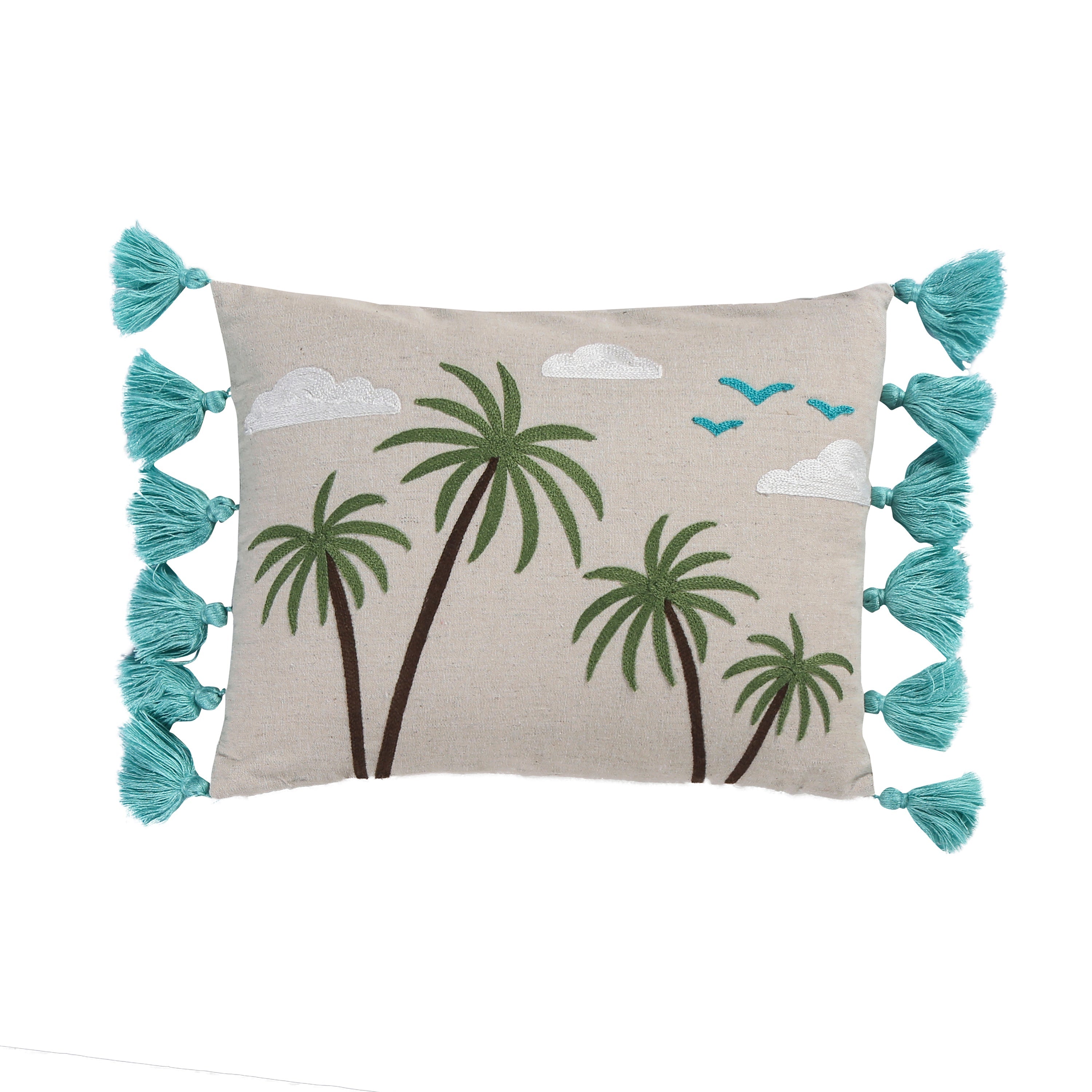 Palm Tassel Throw Pillow for Beach Decor - Tropical Boho Home Accent for Living Room, Bedroom & Outdoor Patio
