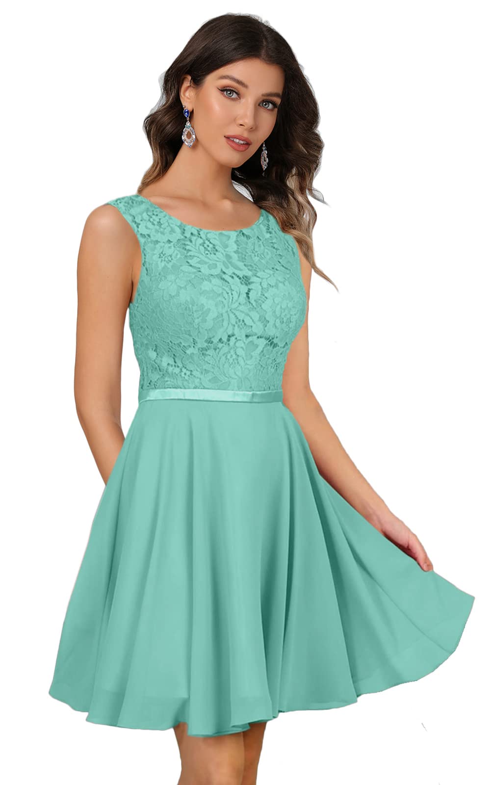 MllesReve Junior Homecoming Dresses for Teens - Short Chiffon Lace Beaded Prom Dress with Pockets | Elegant Party Gown for School Dances, Formal Events & Special Occasions