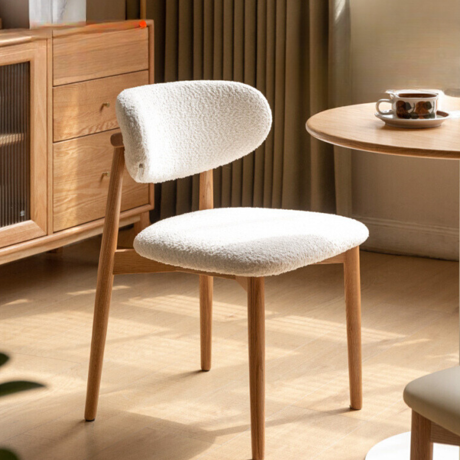 Solid Oak & Ash Wood Dining Chair with Lamb Velvet Cloud Cotton Upholstery - Comfortable Modern Farmhouse Style Seating for Kitchen, Dining Room & Breakfast Nook