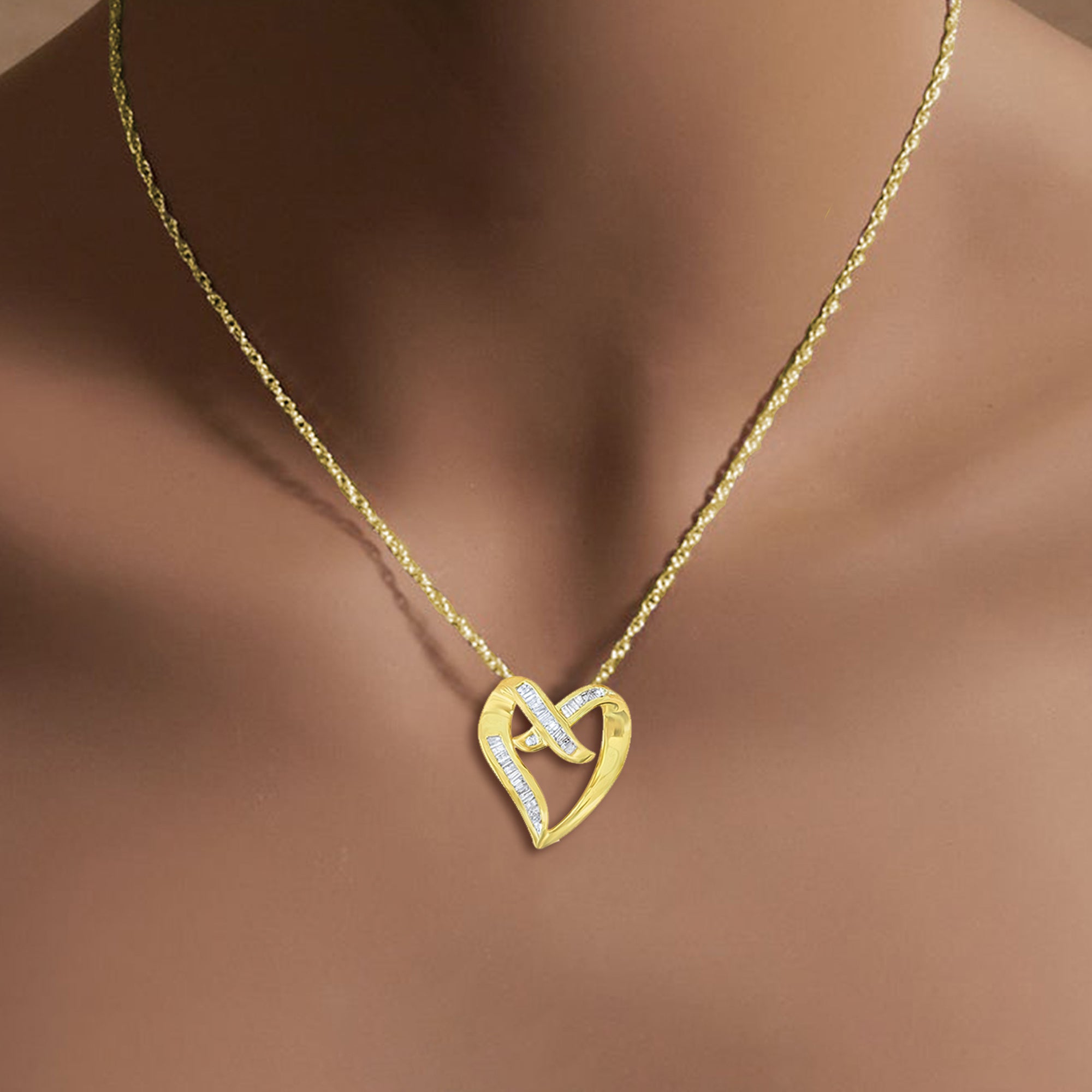 1 Carat Baguette Diamond Floating Heart Necklace - 14K Gold Dainty Pendant for Women - Perfect Gift for Anniversary, Valentine's Day & Special Occasions