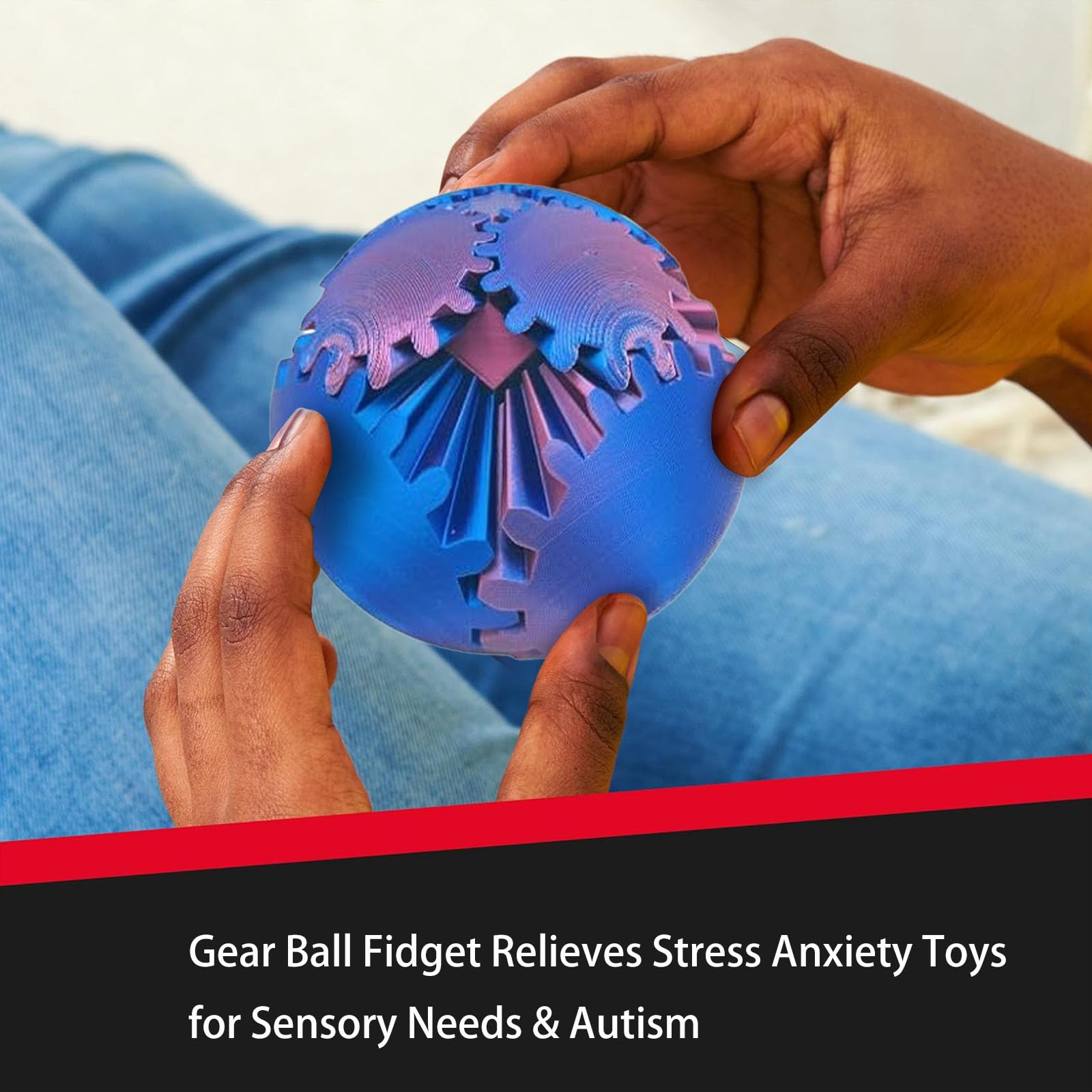 3D Printed Gear Ball Fidget Toy - Sensory Stress Relief for Autism & Anxiety - Purple Blue Spin Cube for Relaxation & Focus - Perfect for Home, Office & Travel Use