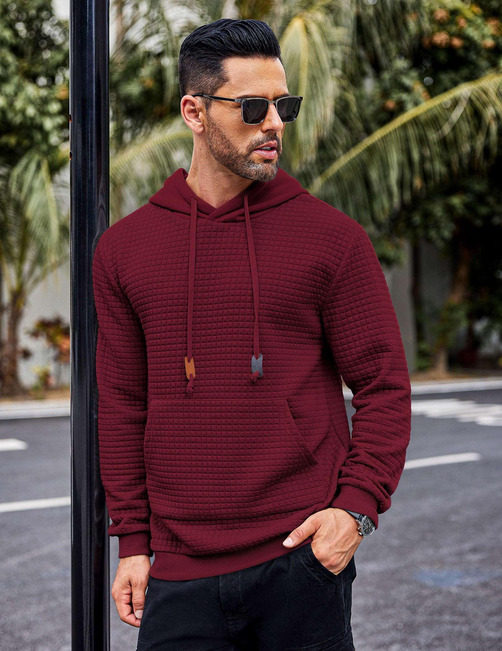 COOFANDY Men's Fashion Waffle Knit Pullover Hoodie with Pocket - Long Sleeve Casual Sweatshirt for Streetwear, Loungewear & Outdoor Activities