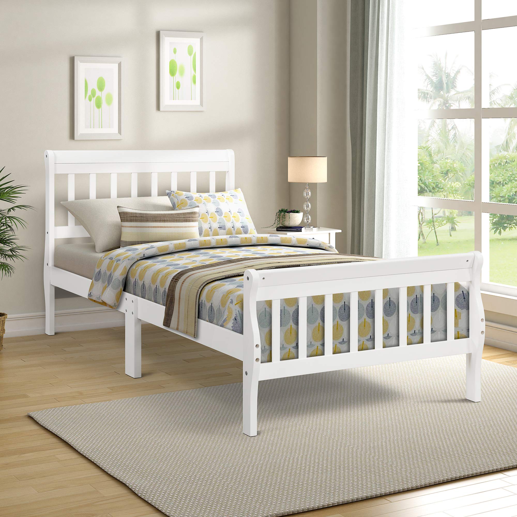 Solid Wood Twin Platform Bed Frame with Headboard & Footboard - Sturdy Wood Slat Support for Mattress Foundation - Perfect for Kids' Rooms, Guest Bedrooms & Small Spaces