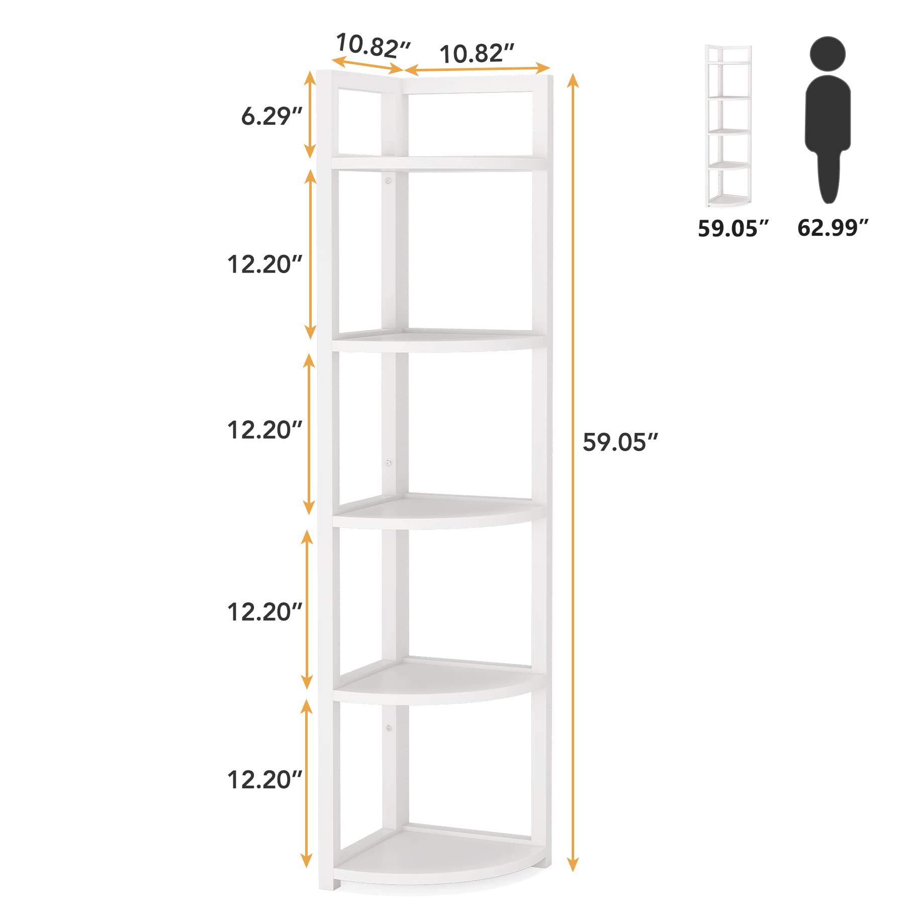 Tribesigns 5-Tier Corner Shelf - Modern Space-Saving Bookcase, Storage Rack & Plant Stand for Living Room, Home Office, Kitchen | White Wooden Shelving Unit for Small Spaces & Apartment Decor