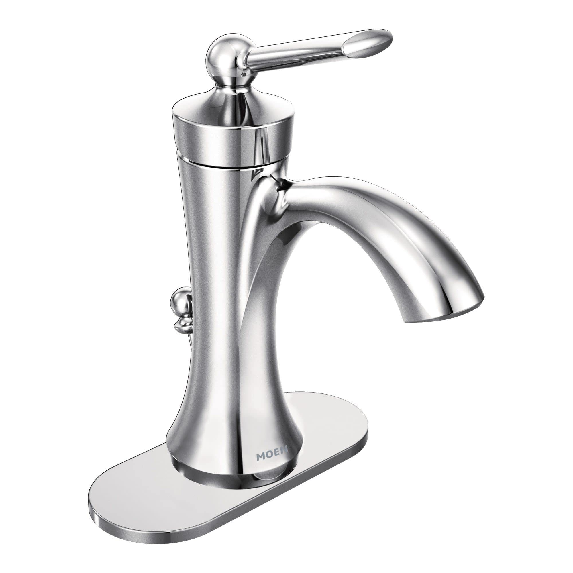 Moen Wynford Chrome One-Handle High-Arc Bathroom Faucet with Drain Assembly - Single or Three Hole Installation - Perfect for Modern Bathroom Vanities and Sinks