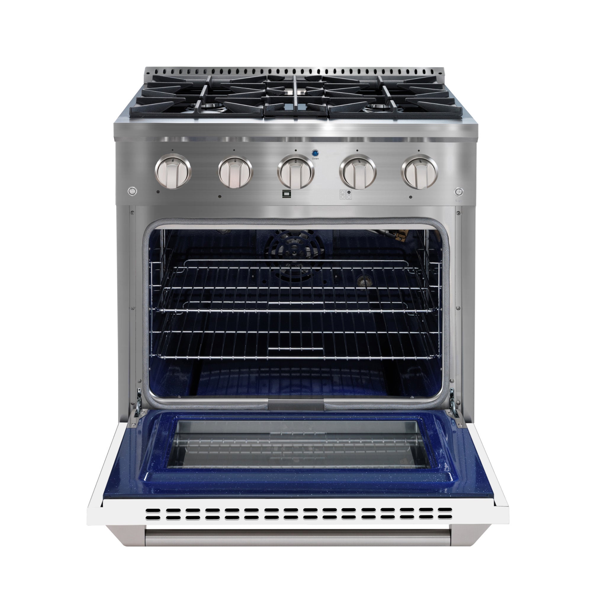 Ancona 30 Inch 4.2 cu ft Stainless Steel Gas Range with 4 Burners, Convection Oven & White Door - Perfect for Home Kitchen, Baking & Family Cooking