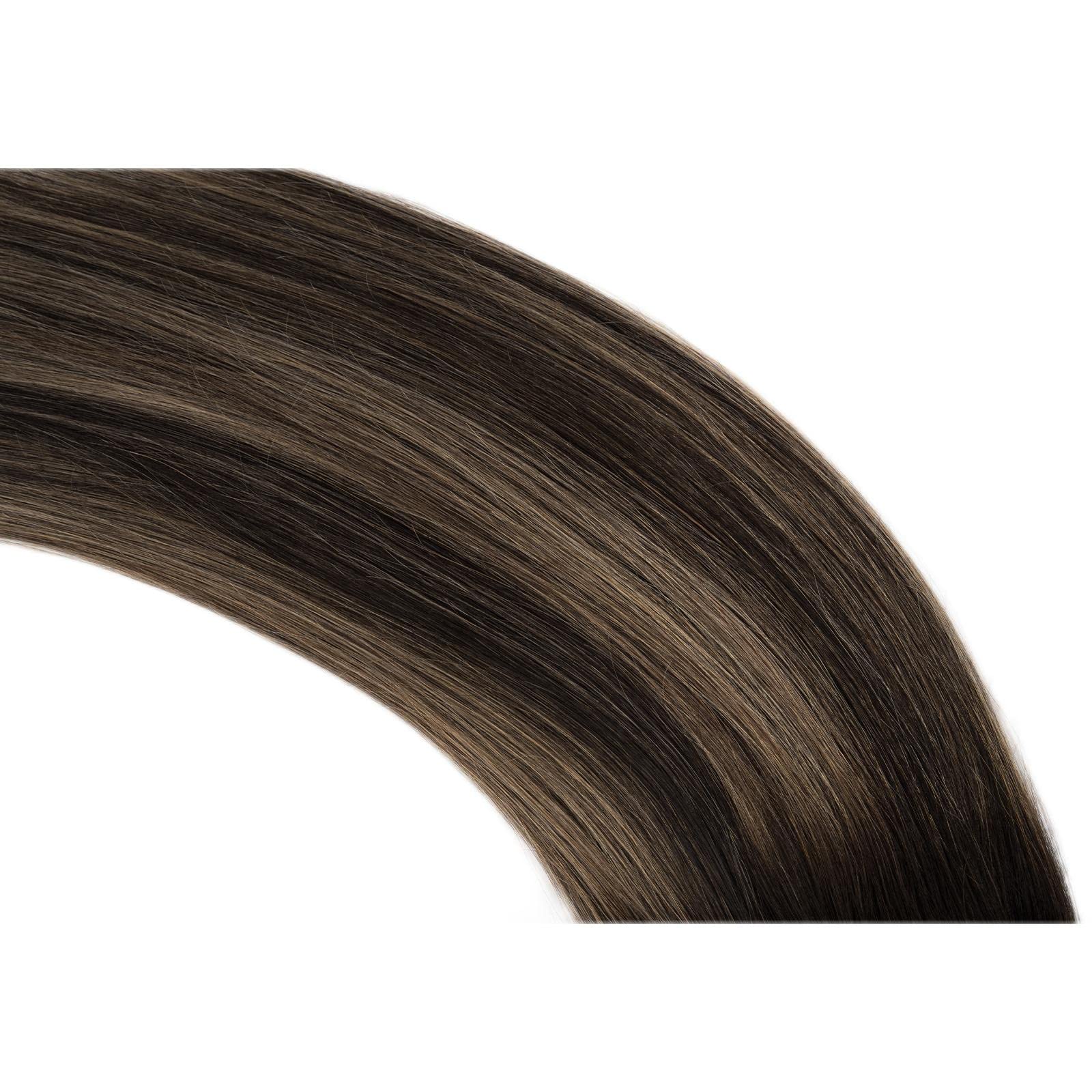 Ombre Natural Black to Honey Ash Blonde Clip-In Human Hair Extensions 14 Inch 120g 7pcs - Straight Real Hair Extensions for Short Hair - Perfect for Daily Styling, Parties & Special Occasions