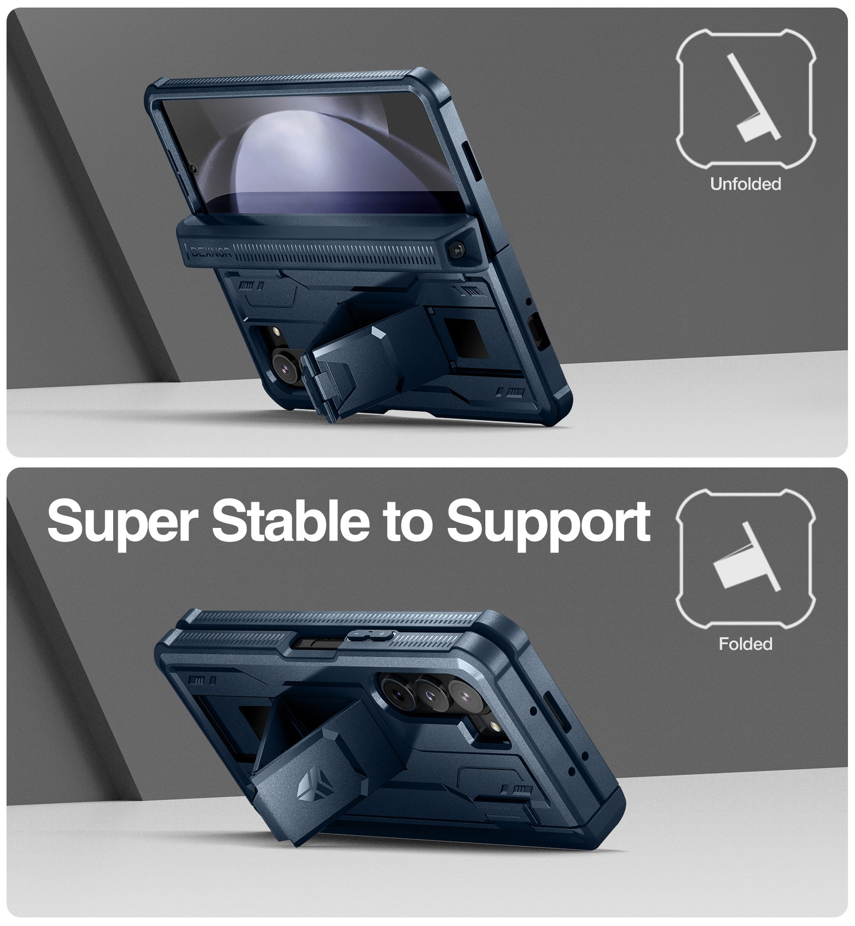 Durable Samsung Galaxy Z Fold 5 Case with Hinge Protection, Built-in Screen Protector & Kickstand - Heavy Duty Shockproof Rugged Cover for Work, Travel & Outdoor Activities