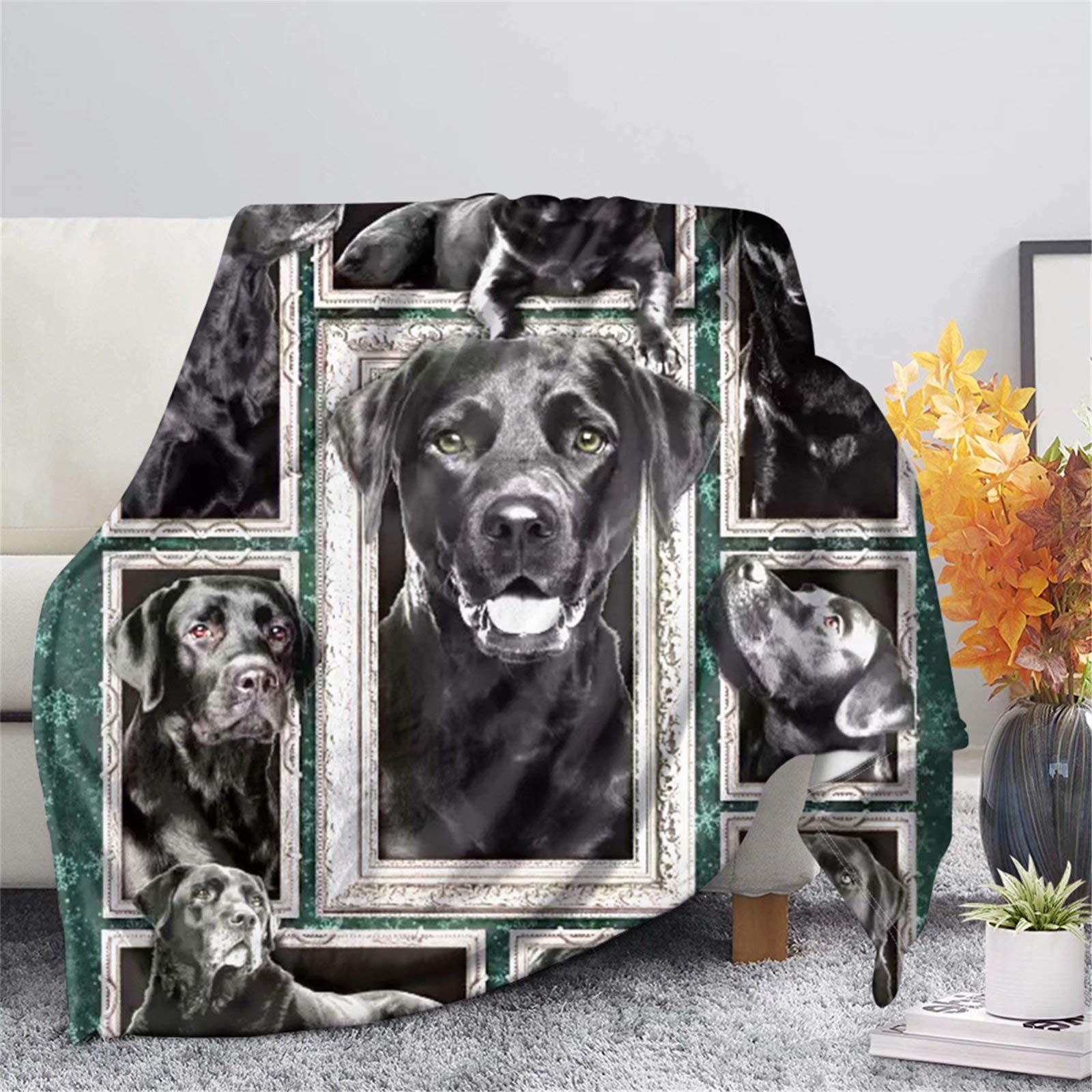 STUOARTE Lightweight Soft Cozy Kids Bedding Throw Blanket - 3D Black Labrador Retriever Photo Design for Couch, Living Room, Bed | Warm Nap Shawl for Women & Children | Perfect for Snuggling, Lounging, and Home Decor (Green)