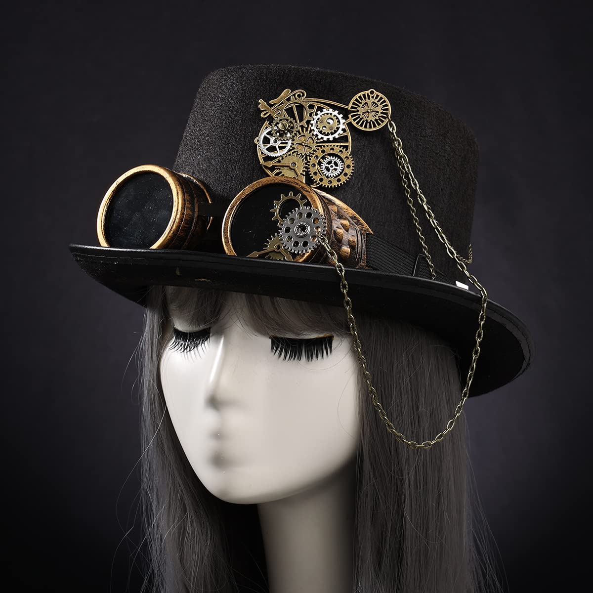 Steampunk Top Hat with Goggles for Women & Men - Victorian Gothic Halloween Costume Accessory for Cosplay, Parties, and Themed Events