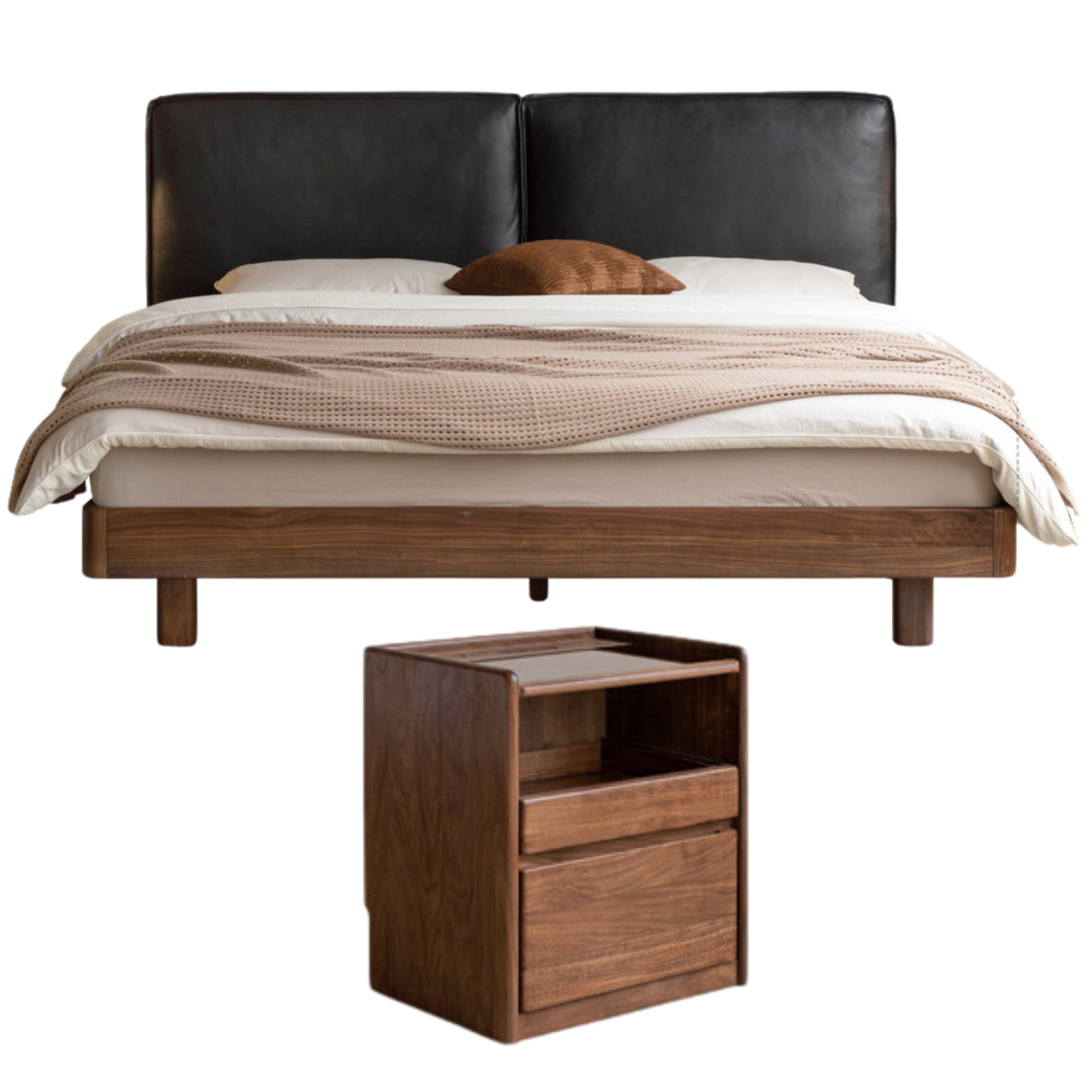 Solid Black Walnut Wood Leather Upholstered Suspended Bed with LED Lighting - Perfect for Modern Bedroom, Guest Room, and Luxury Home Decor