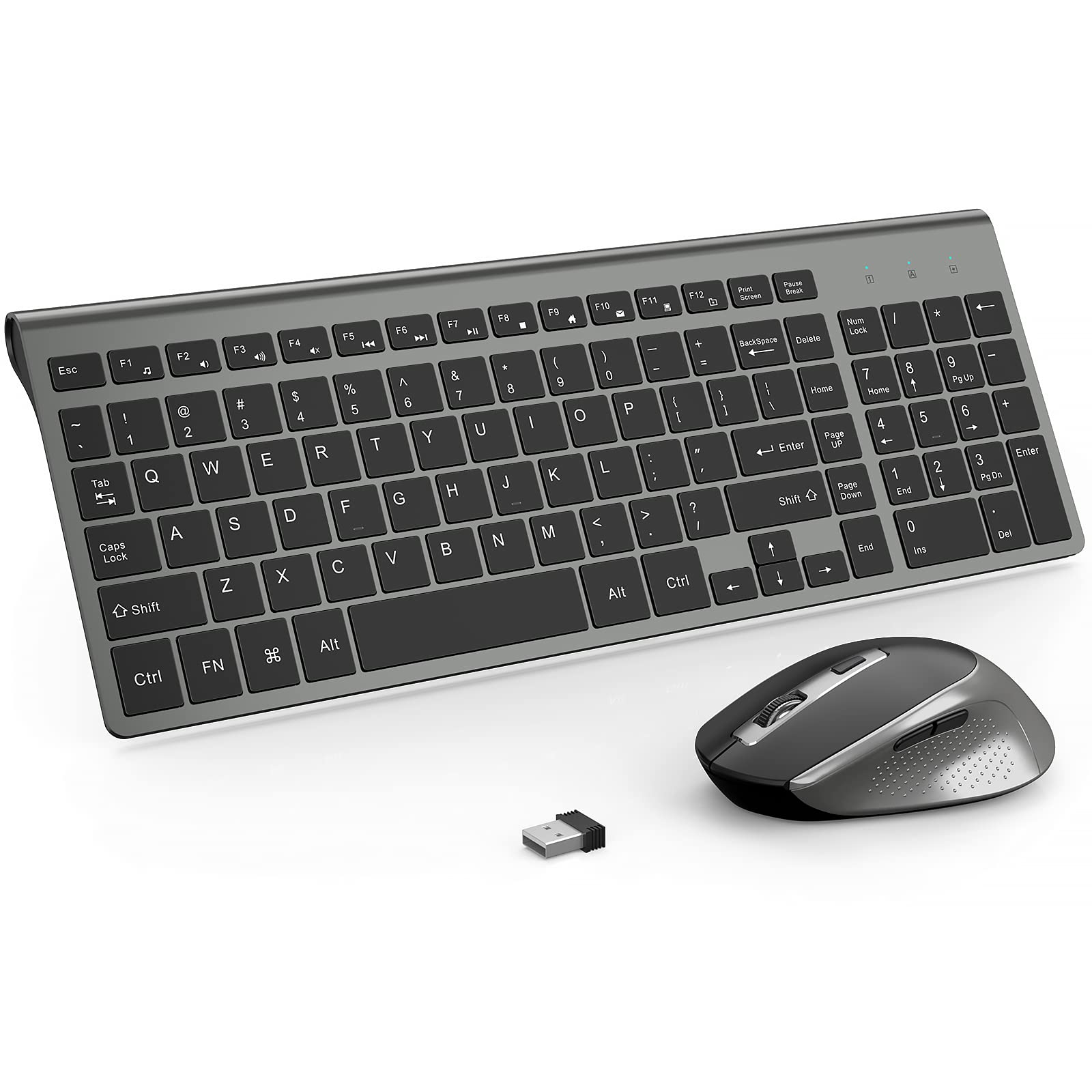 J JOYACCESS 2.4G Wireless Keyboard and Mouse Combo - Slim Ergonomic Full-Size Keyboard with Silent Mouse for PC, Mac, iMac, Laptop, Windows, Smart TV - Perfect for Office, Home & Gaming (Black/Grey)