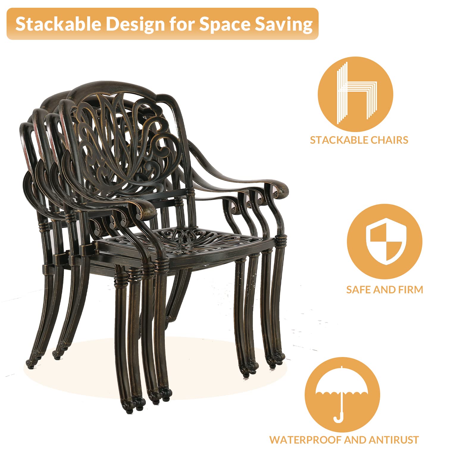5-Piece All-Weather Outdoor Patio Dining Set - Cast Aluminum Garden Furniture with 4 Chairs, Cushions & 35.4