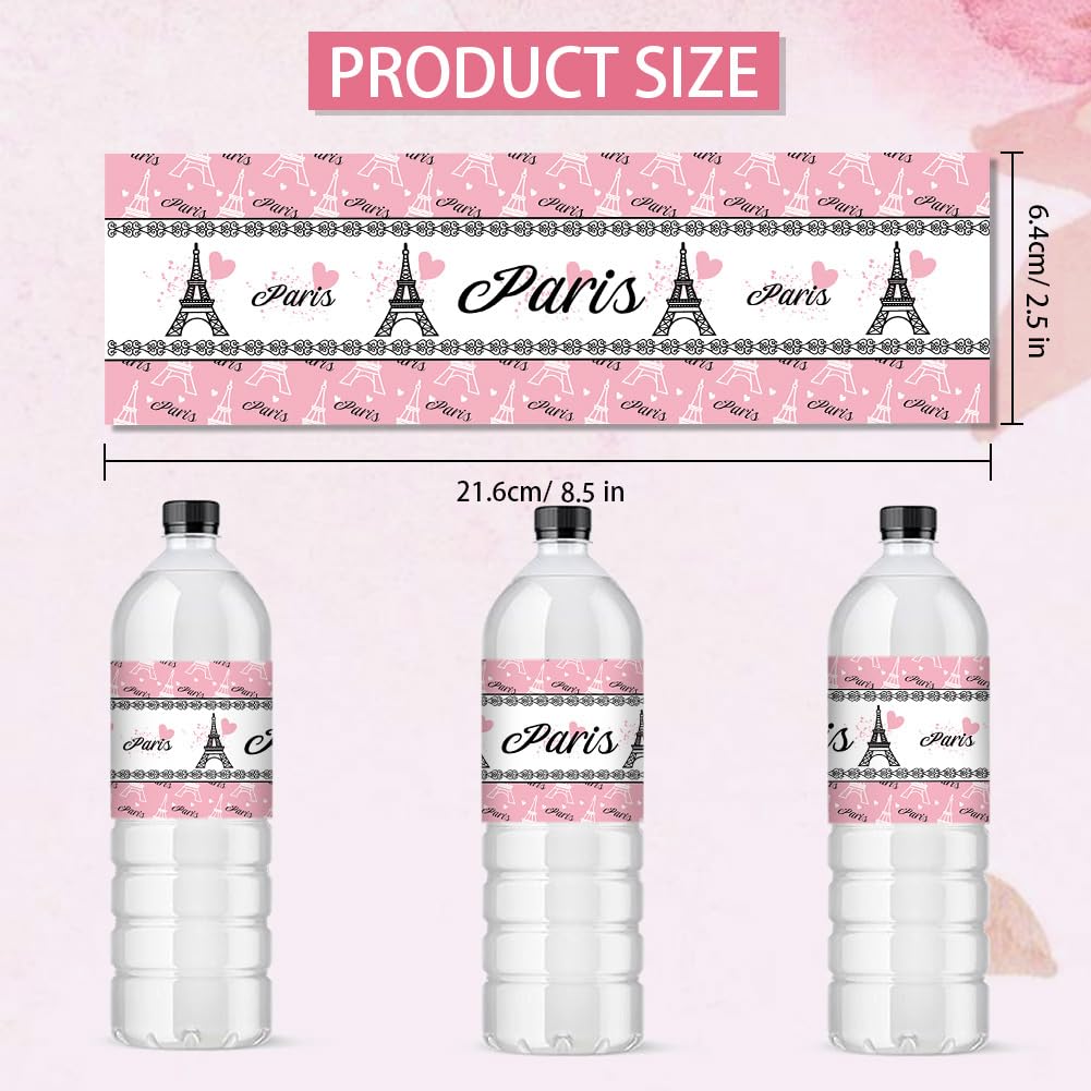 30pcs Paris Tower Water Bottle Labels - Pink Decorative Waterproof Stickers for Birthday Party Favors, Themed Events & DIY Crafts | Perfect for Baby Showers, Weddings & School Activities