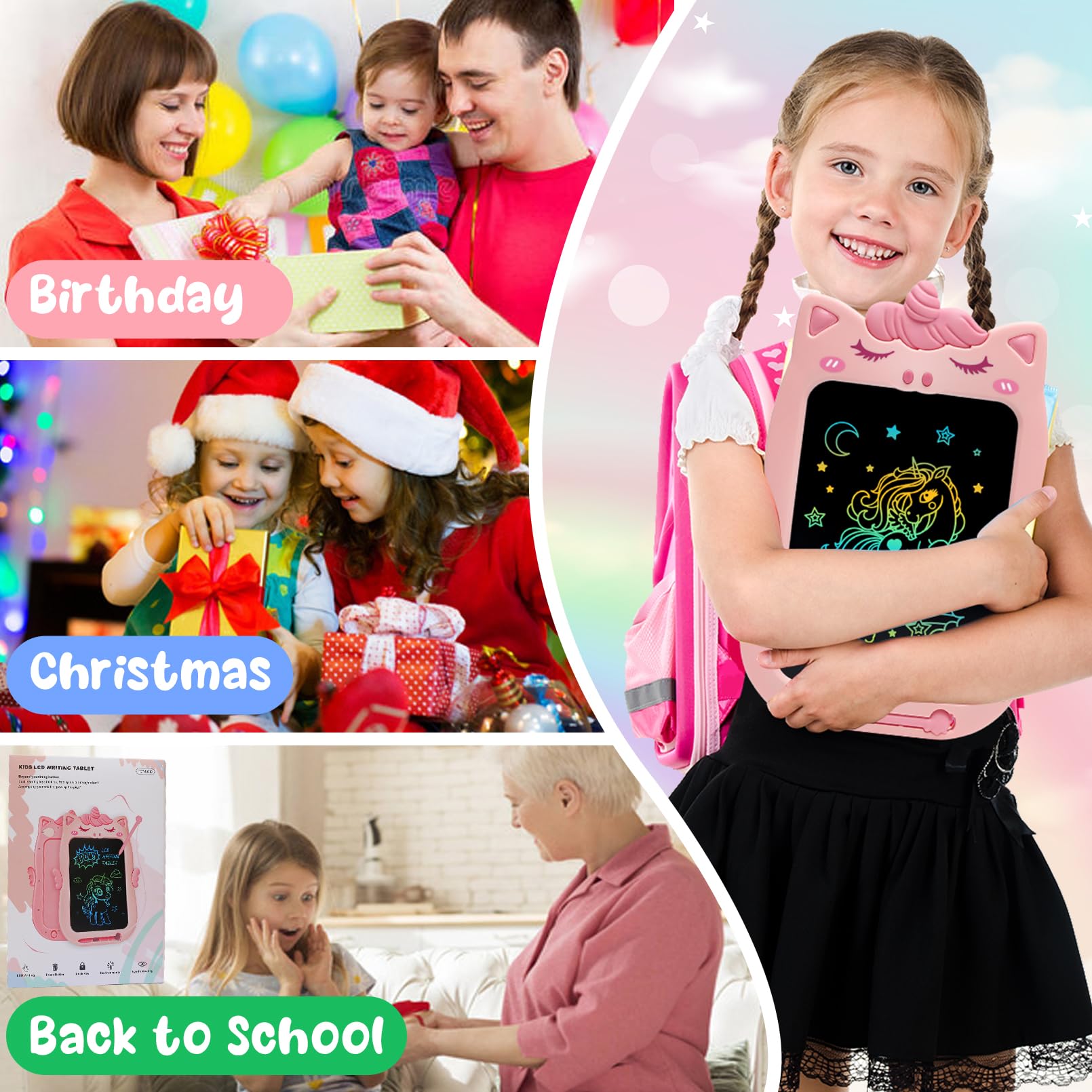 10IN LCD Writing Tablet for Kids - Educational Drawing Doodle Board for Toddlers Age 1-5 | Perfect Christmas & Birthday Gift for 1-3 Year Old Girls | Portable Learning Toy for Home, Travel & Classroom Use