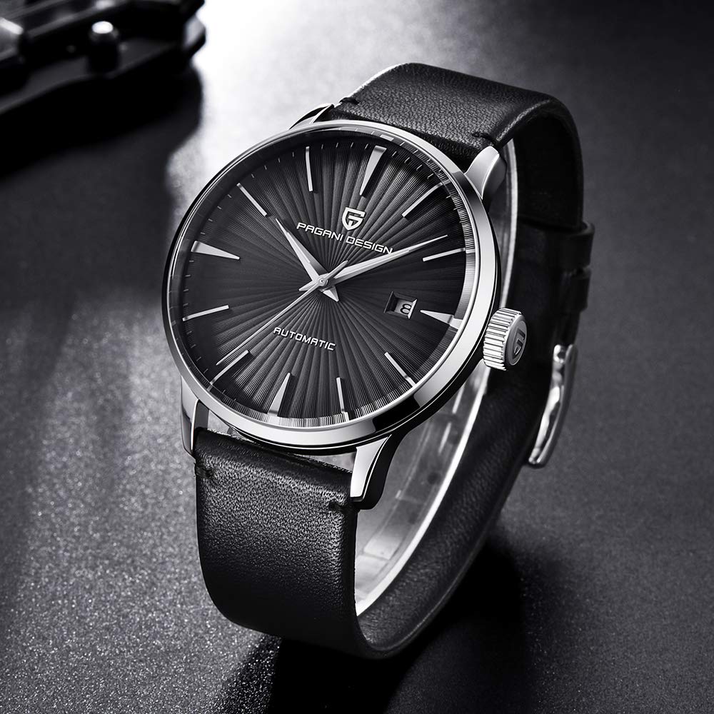 Pagani Design Men's Automatic Mechanical Watch - Waterproof Stainless Steel with Date Display & Brown Leather Strap | Dress Watch for Business, Casual Wear & Outdoor Activities