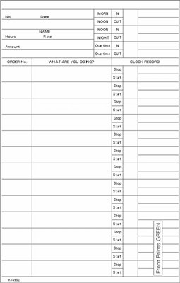 TCS (1000 Count) Daily Job Cost Tracking Cards with 29 Stop/Starts - Form K14952 for Construction, Manufacturing & Project Management