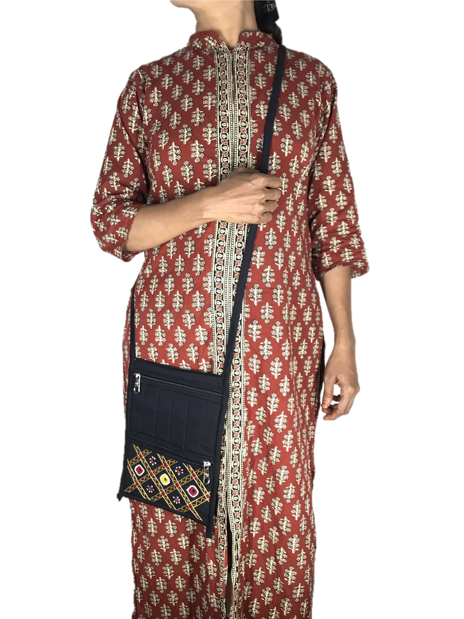 Handmade Embroidered Sling Bags for Women & Girls - Stylish Crossbody Purse with Mirror Work (11x7.5 Inches) - Perfect for Casual Outings, Shopping & Travel Accessories