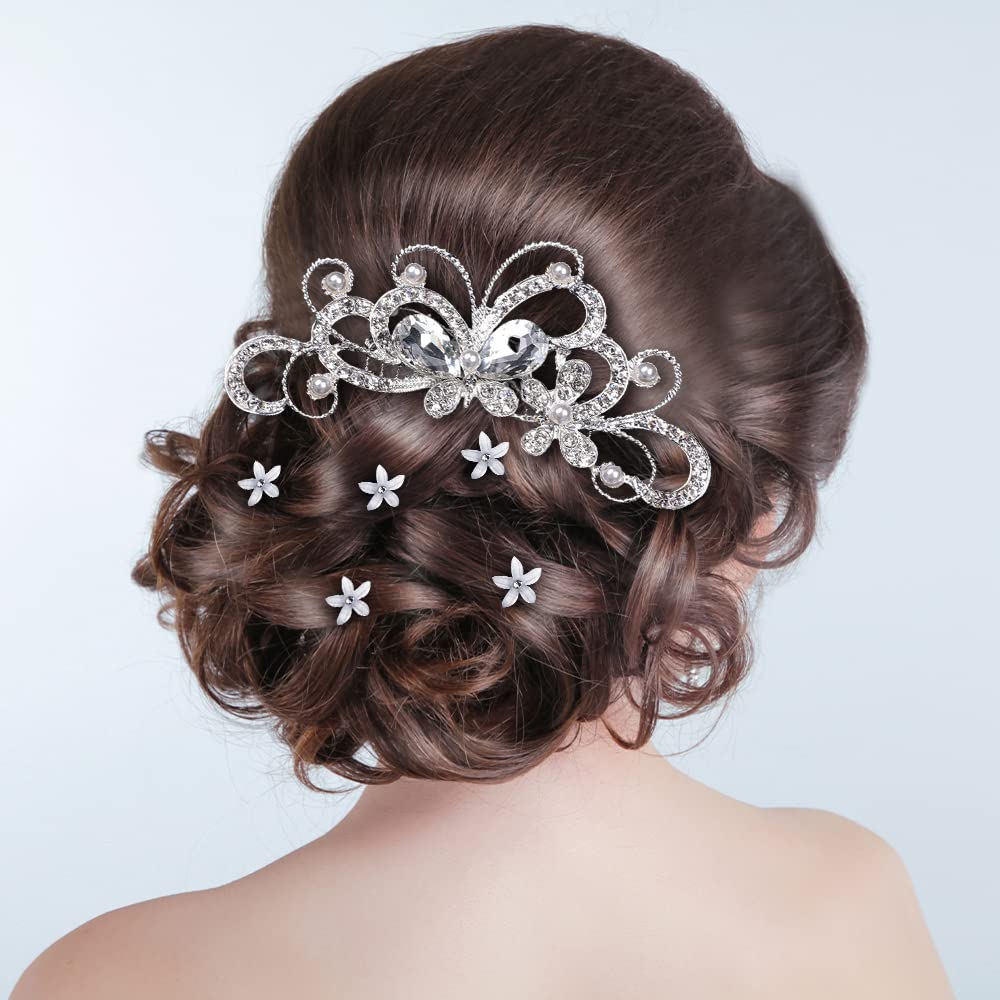 29-Piece Wedding Hair Comb & Hair Pins Set - FULANDL Faux Pearl Crystal Bridal Hair Accessories with Rhinestone U-Shaped Flower Clips for Brides, Women & Girls - Perfect for Weddings, Prom, Parties & Special Occasions
