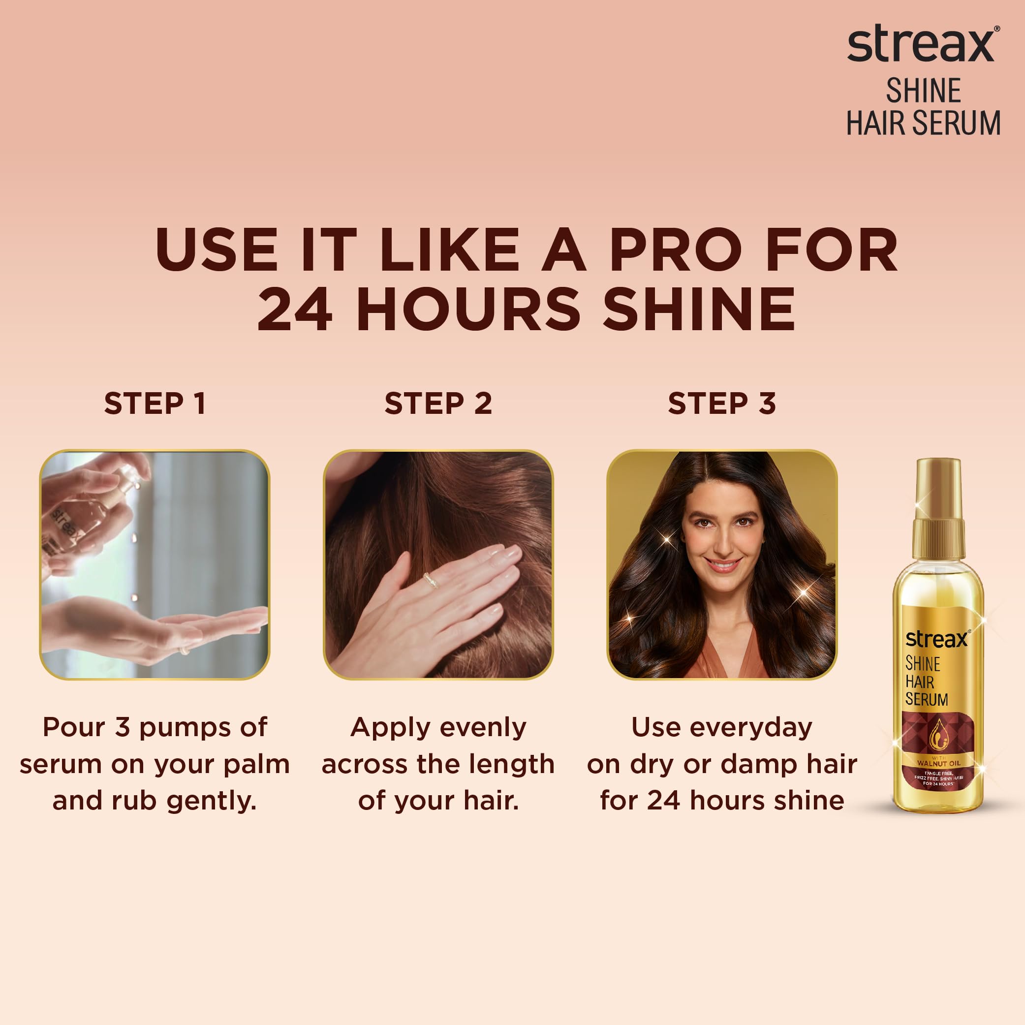 Streax Walnut Oil Hair Serum for Dry & Frizzy Hair - 45ml | Smoothing & Shine Treatment | Perfect for Daily Hair Care & Styling