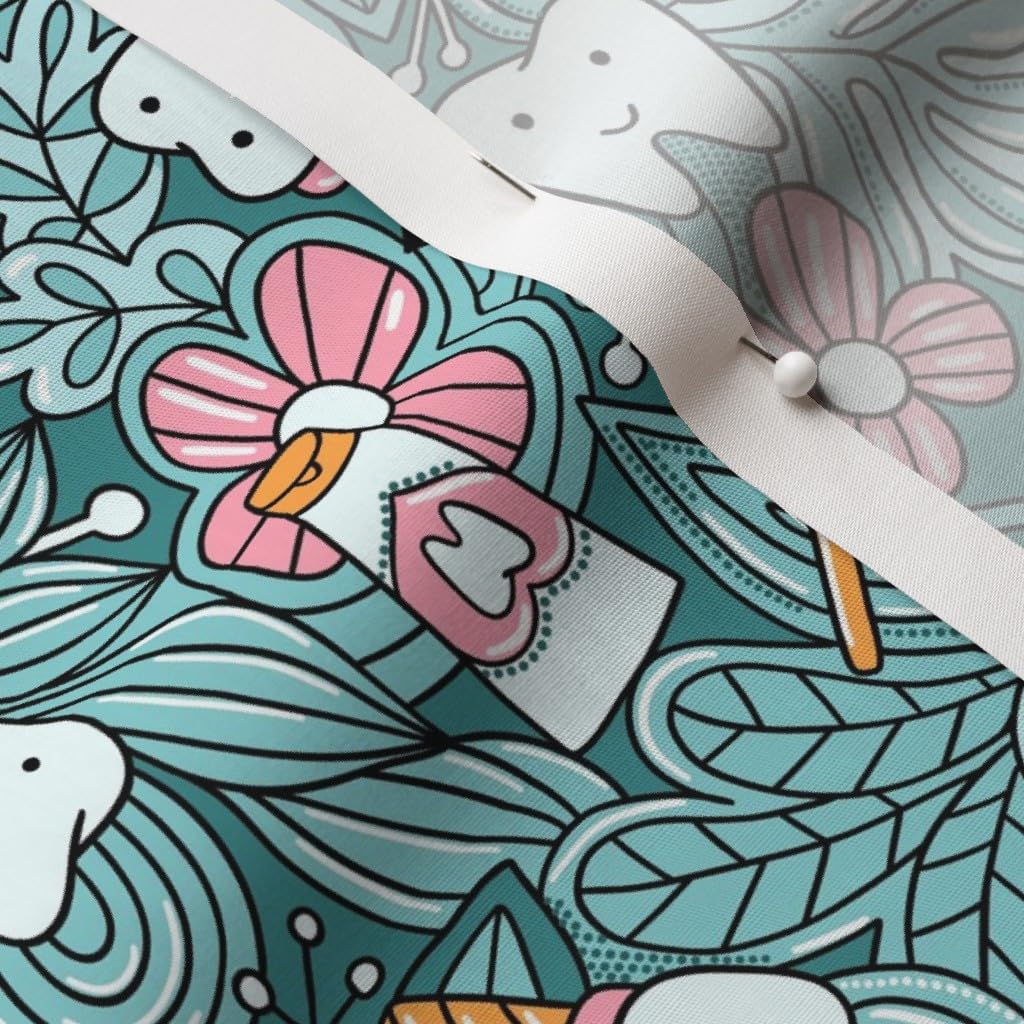 Dentist Teeth Doodles Cute Tooth Print Cotton Poplin Fabric by The Yard - Perfect for Sewing, Quilting, Dresses & DIY Crafts | Ideal for Dental-Themed Apparel, Scrubs & Home Decor