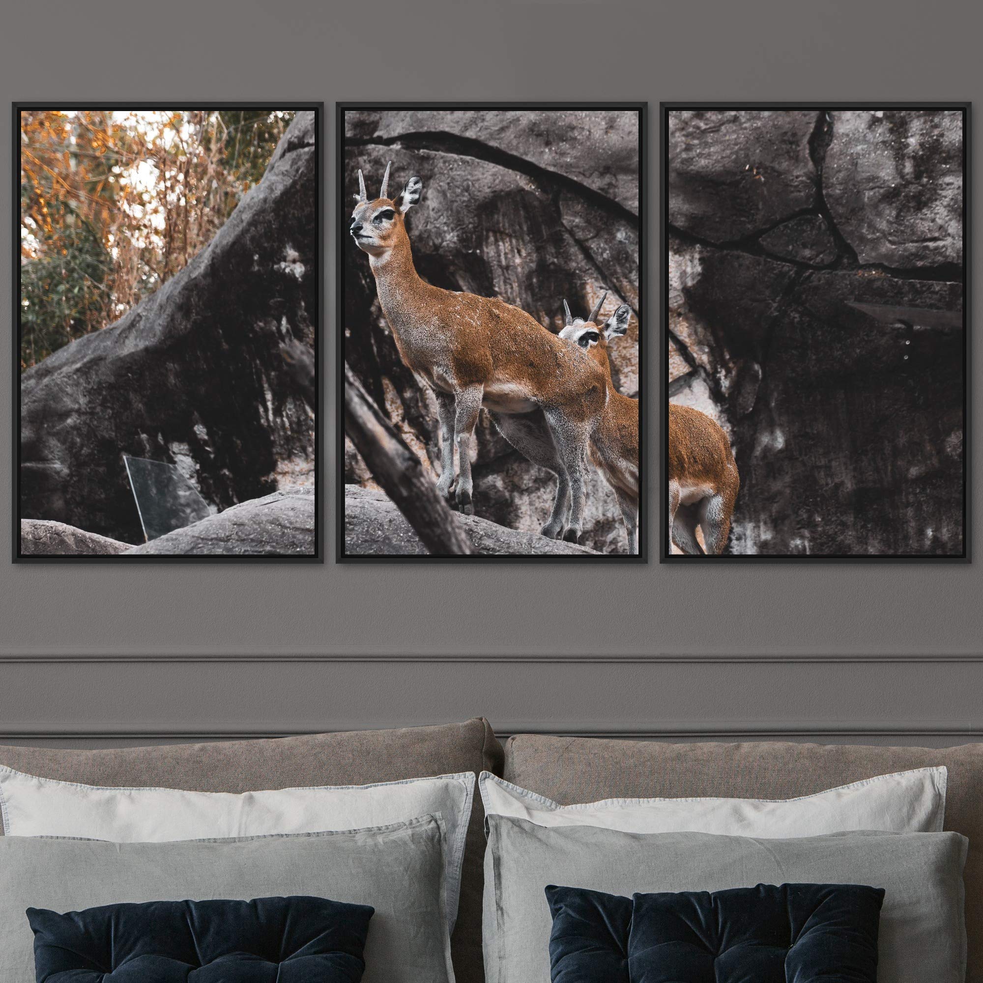 3 Piece Framed Canvas Wall Art - Spiritual Deer Animal Prints for Home Decor, Living Room & Bedroom - 16x24 Inch Trio Panel Set - Perfect for Zen, Boho & Modern Interior Design Styles