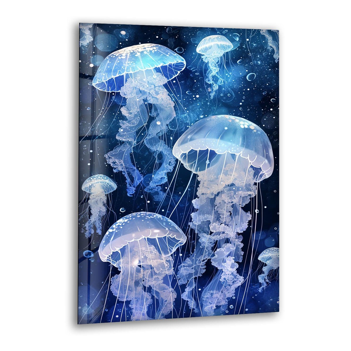 Arctic Jellyfish Glass Wall Art - Handmade Ocean-Themed Home Decor for Living Room, Bedroom & Office - Unique Sea Creature Wall Hanging for Coastal & Modern Interior Design