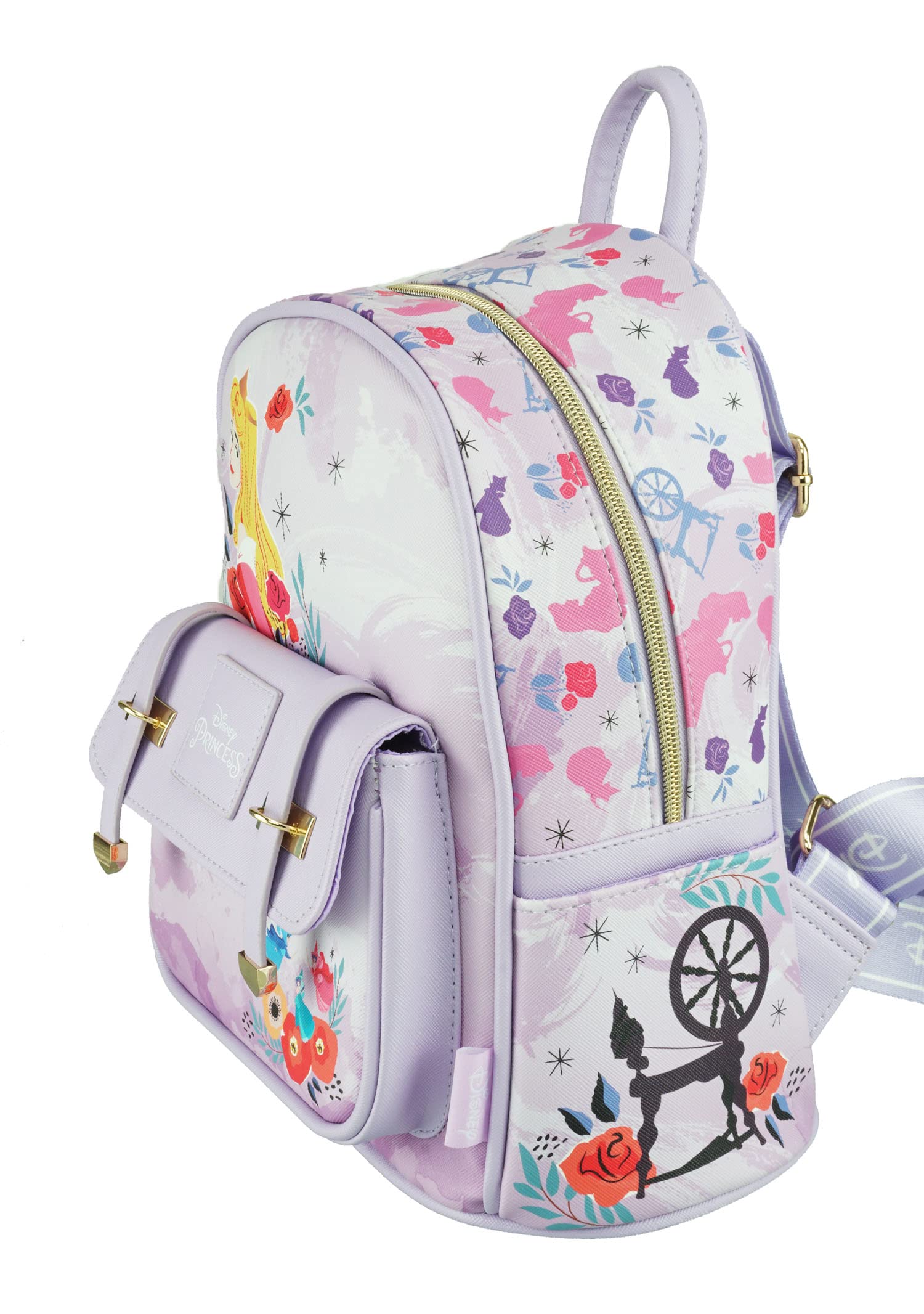 Disney Sleeping Beauty 11 Inch Vegan Leather Mini Backpack for Women & Girls - Cute Princess Themed Purse for School, Travel & Cosplay Accessories