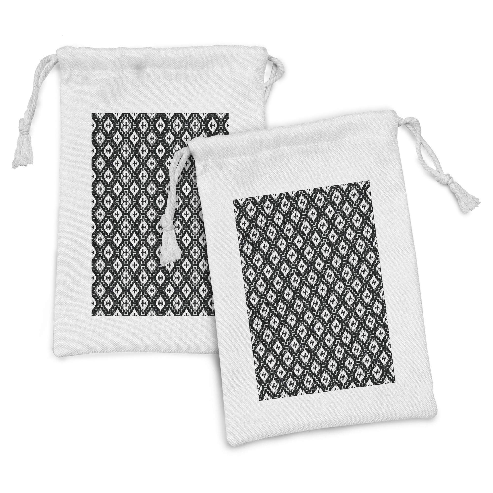 Ambesonne Aztec Fabric Pouch Set of 2 - Native Ornamental Victorian Damask Baroque Pattern Drawstring Bags (9