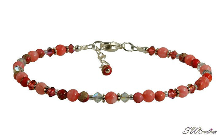 Pink Coral Beaded Anklet Bracelet for Women - Handmade Crystal Adjustable Ankle Chain - Boho Beach Wedding Summer Jewelry Gift