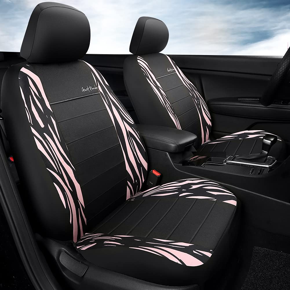Pink Zebra Print Car Seat Covers - Bucket Seat Covers with Cloth Front & Airbag Compatible for Cars & SUVs | Perfect for Daily Commute & Road Trips