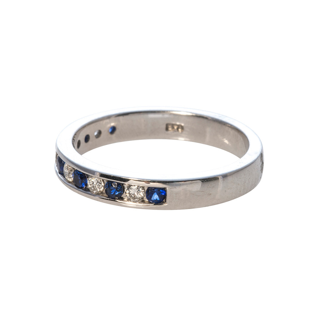 14K Gold Sapphire & Diamond Channel Set Halfway Band Ring - Perfect for Engagement, Wedding, Anniversary & Special Occasions