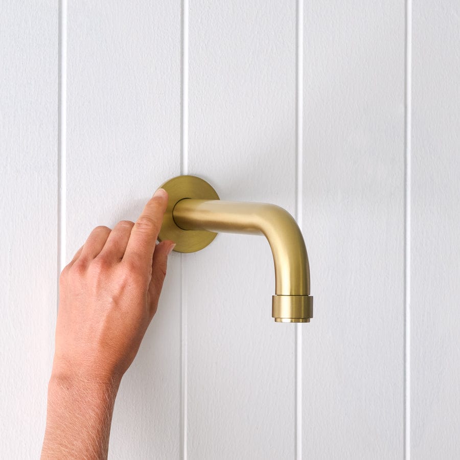 Brushed Brass Wall Spout Faucet - Vintage Melbourne Style Bathroom Sink Tap for Modern & Classic Home Decor
