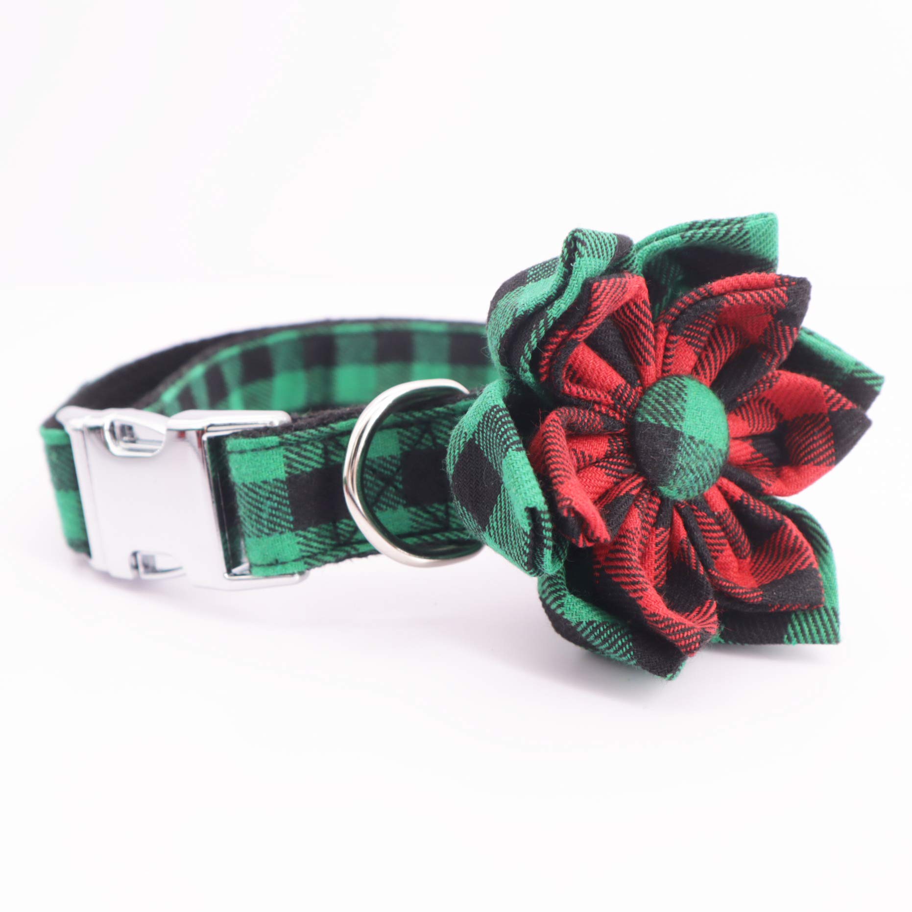 Festive Green Christmas Dog Collar with Flower - Adjustable Pet Collar for Small Dogs - Perfect Holiday Gift for Female Puppies - Great for Christmas Photos & Holiday Parties