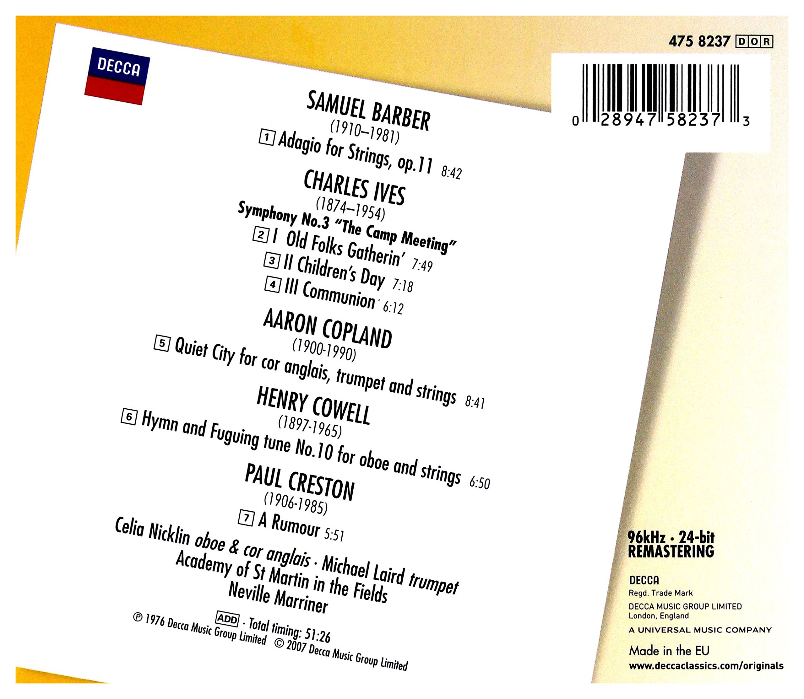 Barber: Adagio for Strings | Ives: Symphony No. 3 | Copland: Quiet City – Classical Music CD for Relaxation, Study & Meditation