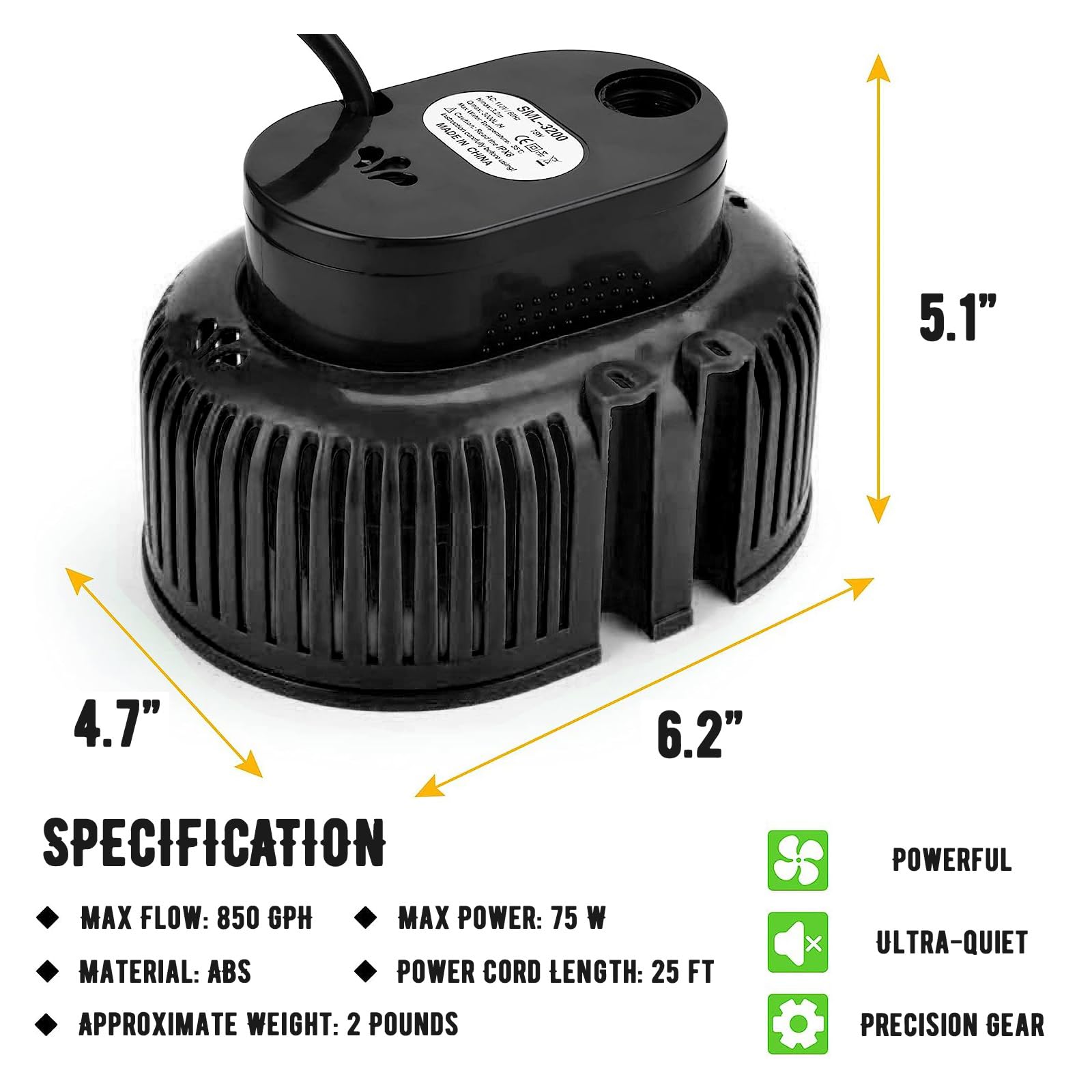 **Heavy Duty Submersible Pool Cover Pump for Above Ground Pools - 3300 GPH Water Pump with 16ft Drainage Hose & 25ft Power Cord - Ideal for Pool Draining, Sump Pumping, and Flood Prevention (Black)**