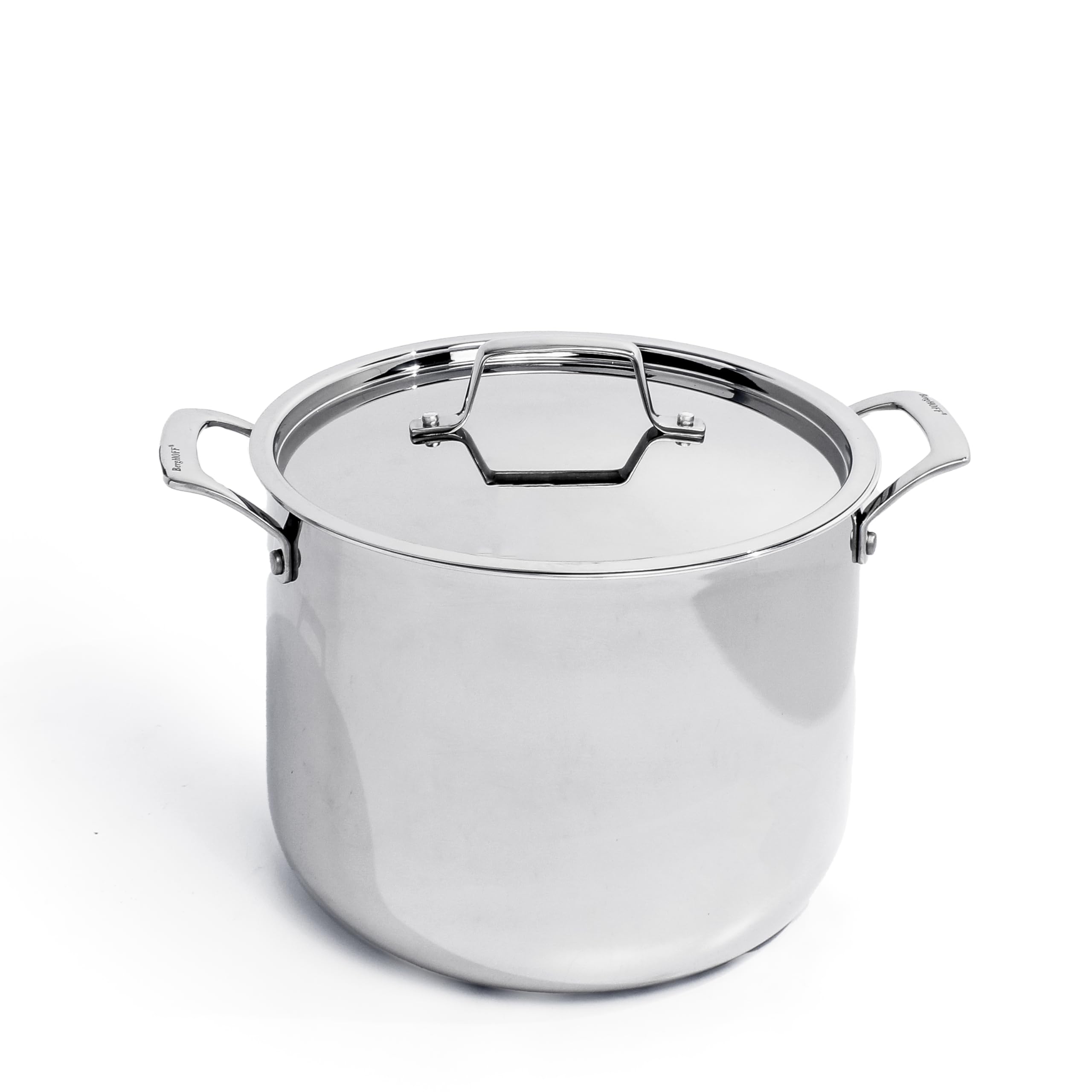 BergHOFF Professional Tri-ply 18/10 Stainless Steel Stockpot 8 Quart with Lid - 9.5 Inch Induction Compatible Cookware for Fast & Even Heating - Oven & Dishwasher Safe with Measurement Markings & Ergonomic Handles - Perfect for Soups, Stews, Pasta & Large Family Cooking