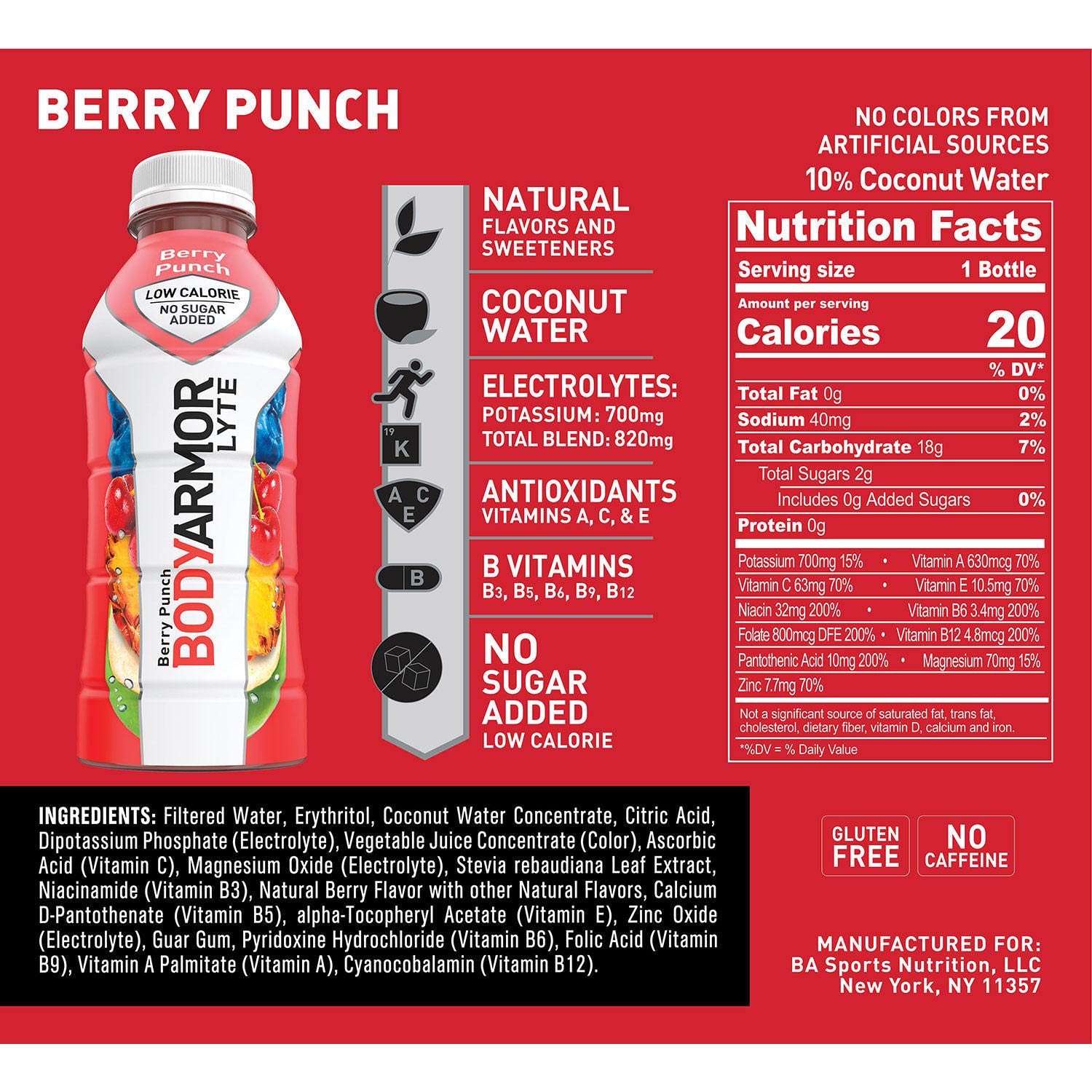 BODYARMOR Lyte Sports Drink Variety Pack - 20 Bottles (16 oz Each, 4 Flavors) | Hydration for Athletes, Gym, Workouts & Outdoor Activities