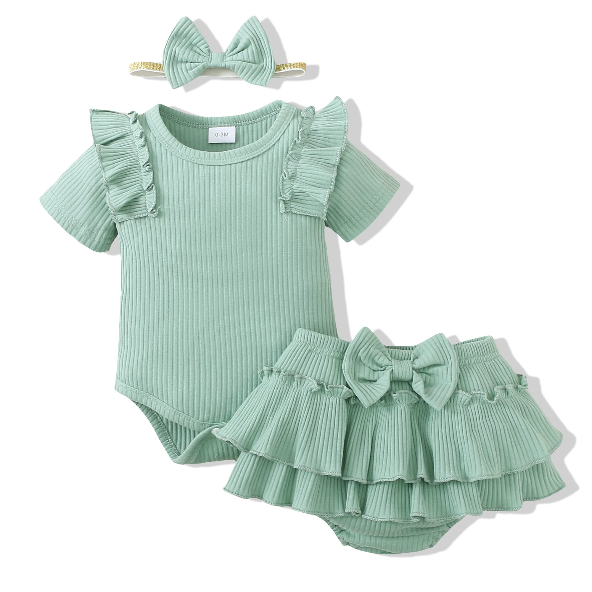 Renotemy Newborn Baby Girl Clothes - Cute Ribbed Romper & Pants Outfit Set for Infant Girls | Perfect for Photoshoots, Playdates & Special Occasions