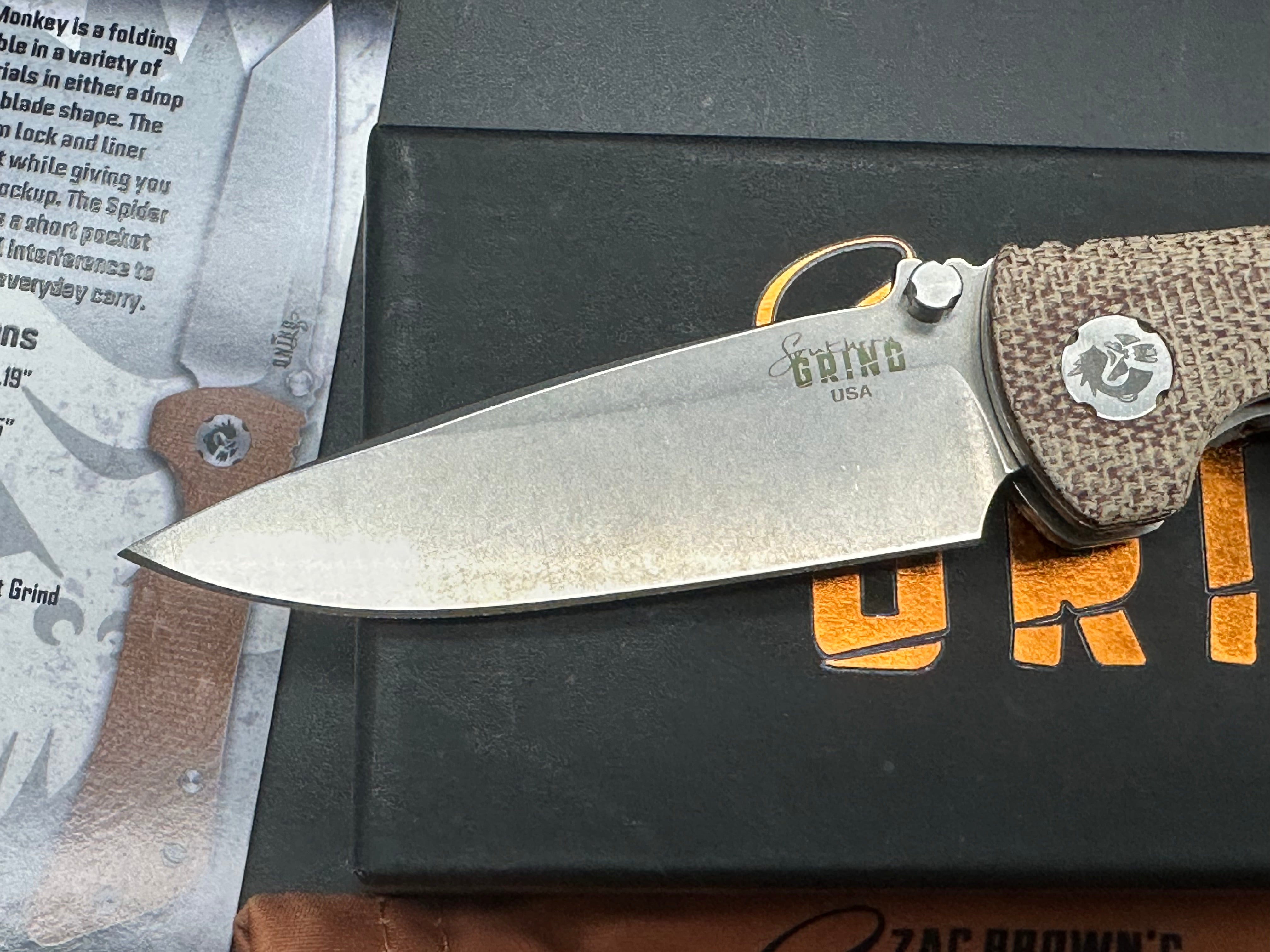 Southern Grind Spider Monkey Folding Knife - Micarta Handle, Brown Stonewash Blade (3.4