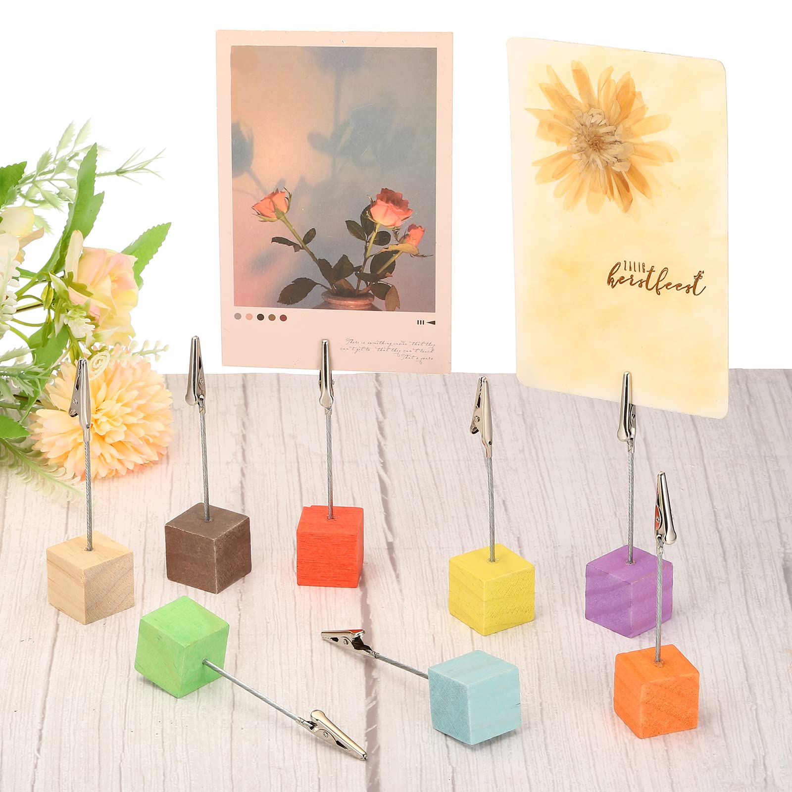 PATIKIL 5-Pack Wooden Place Card Holders with Alligator Clips - Table Number Stands for Wedding, Party & Events - Memo Clip Holders for Photos, Notes & Cards (Brown)
