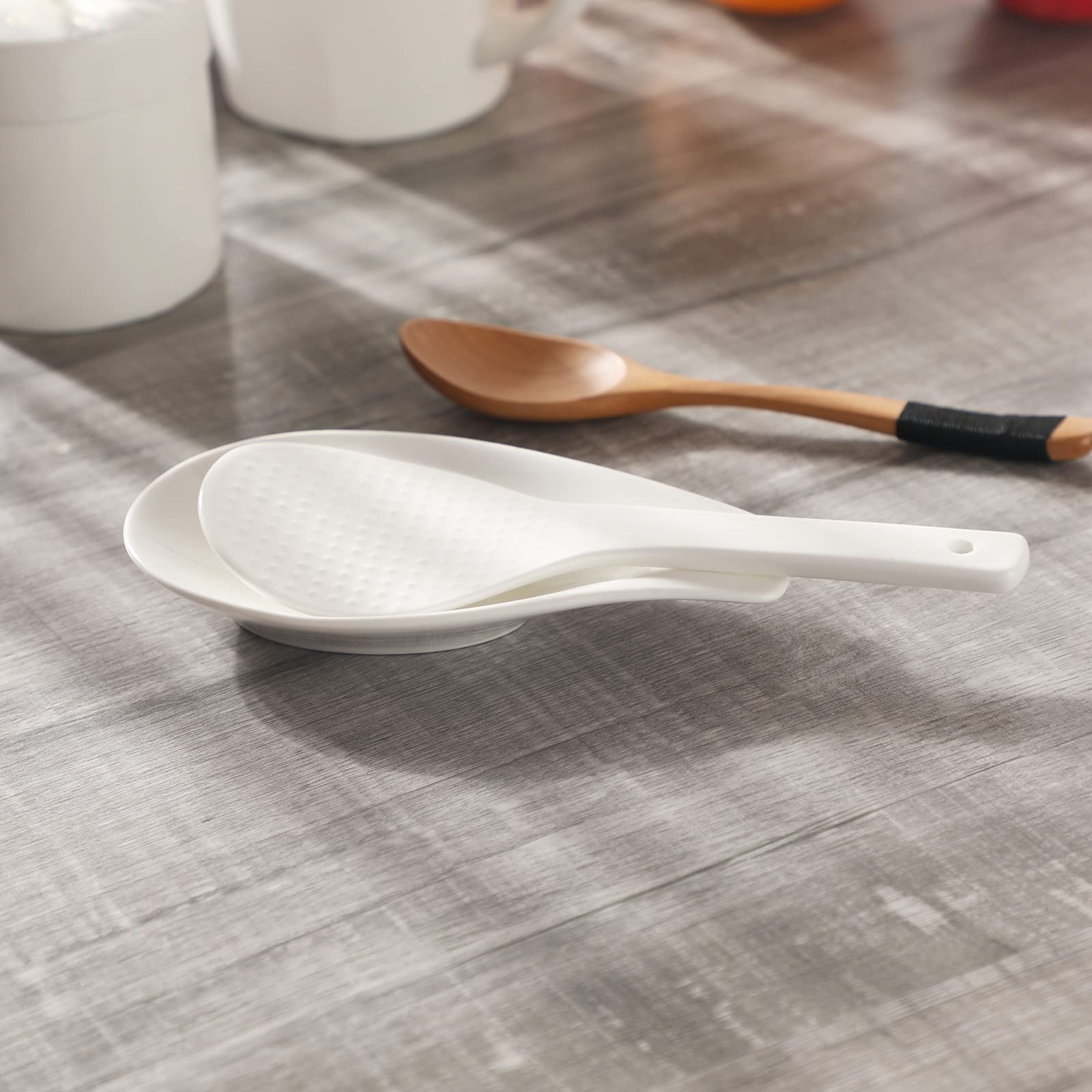2-Pack White Ceramic Rice Paddle & Serving Spoon - Durable Kitchen Utensil for Rice, Sushi & Stir-Fry - Perfect for Asian Cooking, Meal Prep & Everyday Use
