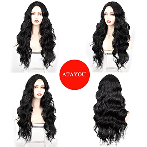 Long Straight Ombre Brown Wig with Middle Part - Natural Looking Synthetic Hair for Daily Wear & Cosplay