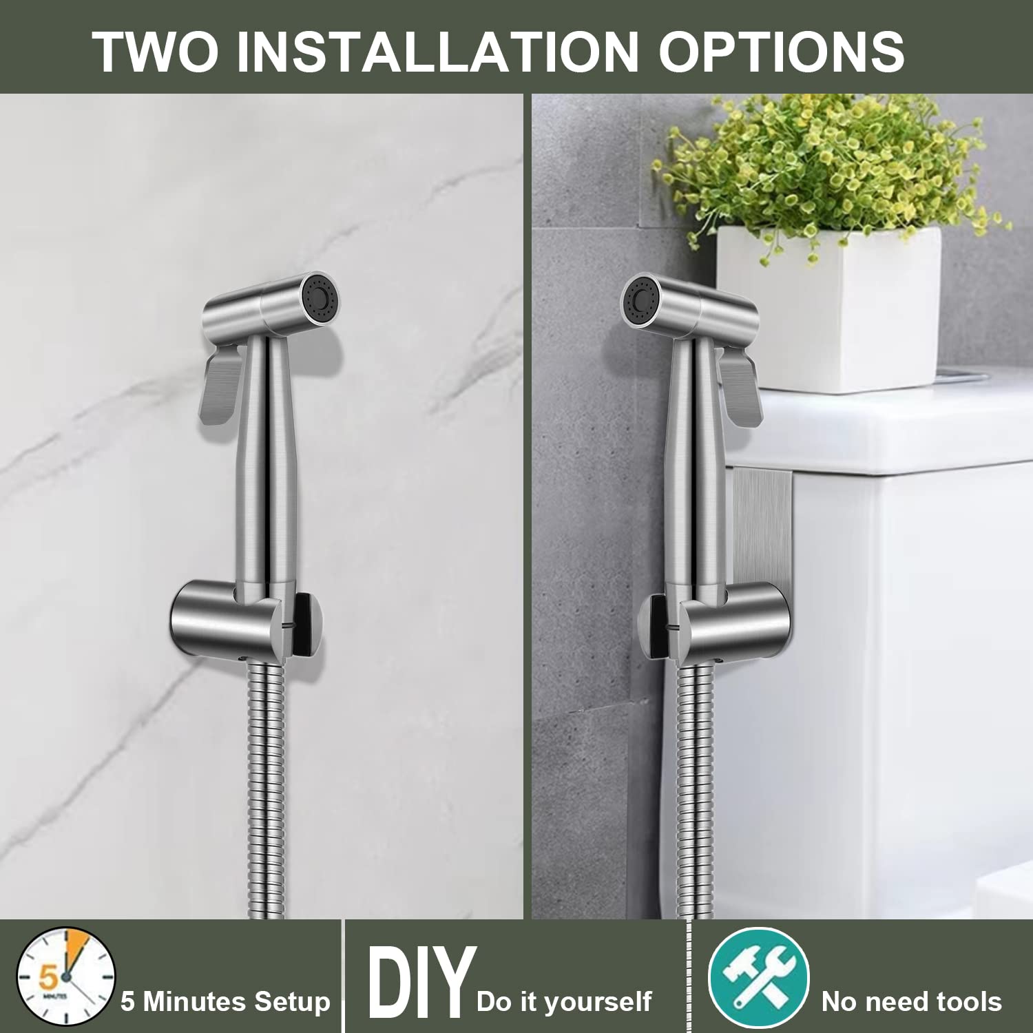 Premium Brushed Nickel Handheld Bidet Sprayer for Toilet - Dual Function Warm & Cold Water Bidet Attachment Set | Perfect for Feminine Hygiene, Cloth Diaper Cleaning & Bathroom Sanitation | Ideal for Modern Toilets, Baby Care & Household Cleaning