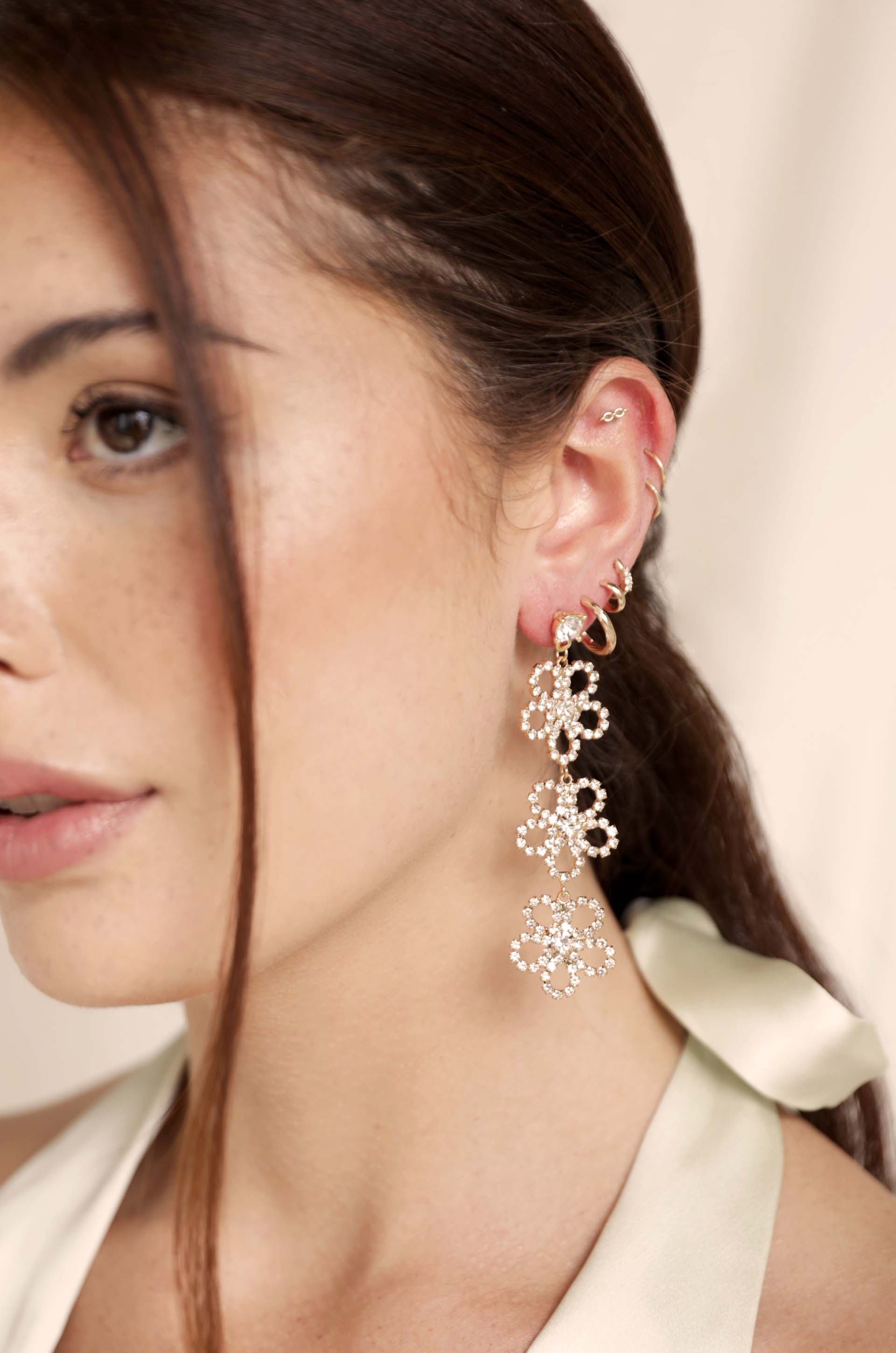 Flower Power Triple Drop Earrings for Women - Boho Chic Dangling Floral Jewelry - Perfect for Weddings, Parties & Everyday Wear