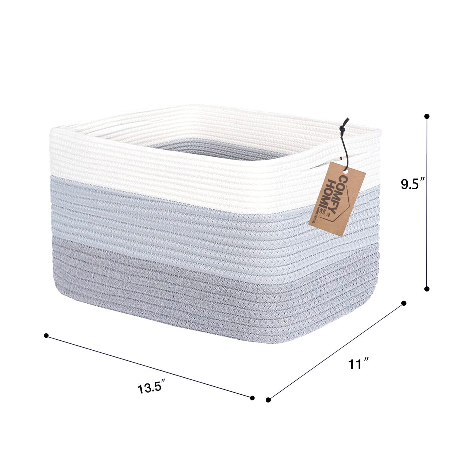 COMFY-HOMI Cotton Rope Storage Basket with Handles - 13.5
