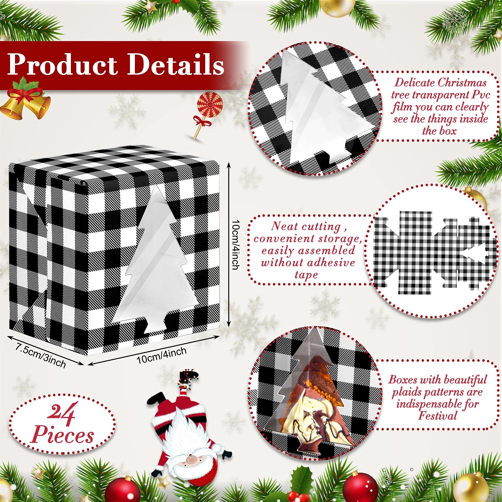 Christmas Cupcake Boxes 24 Pack - Plaid Bakery Treat Boxes for Candy & Cookies | Holiday Party Favors & Storage Decor