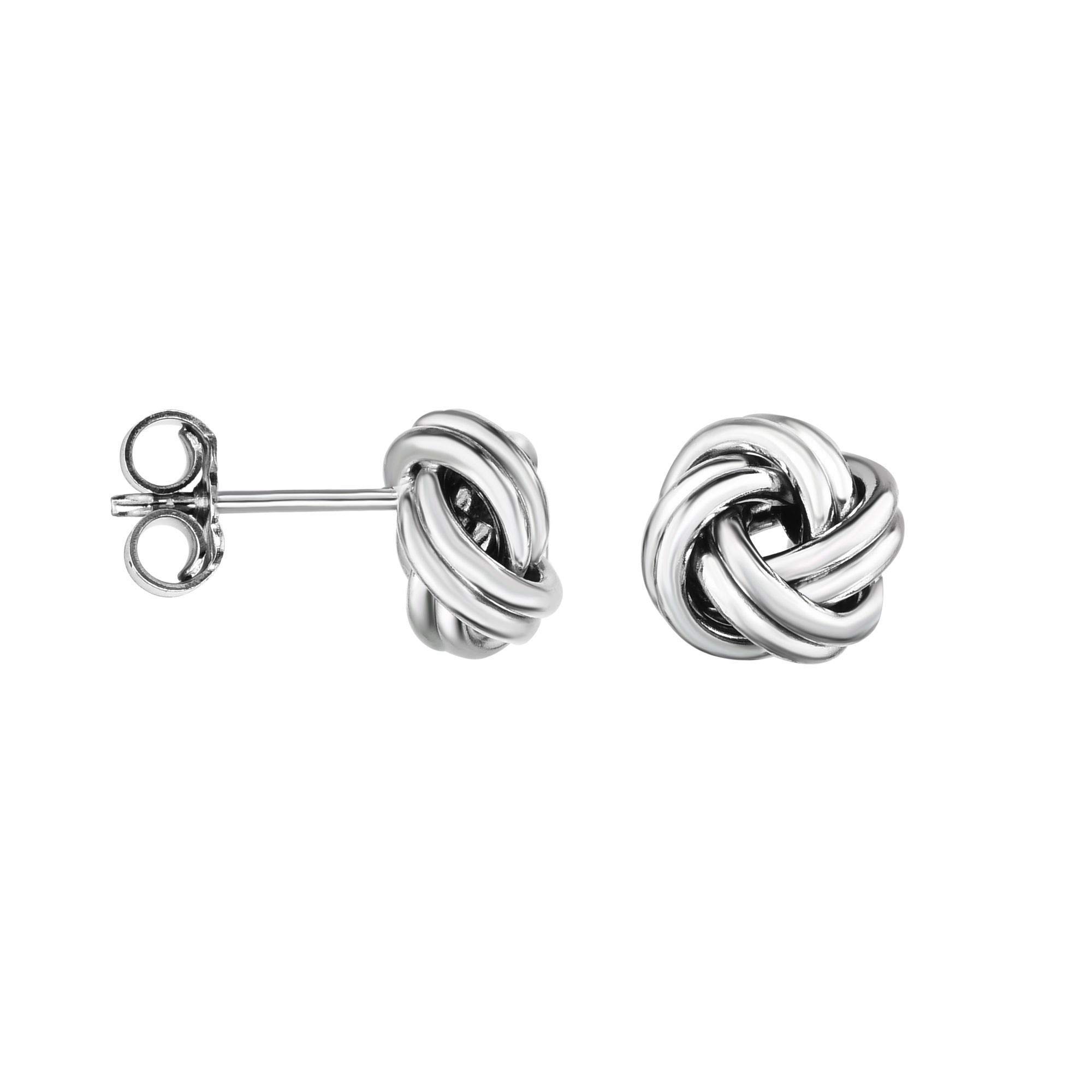 14Kt Gold White Finish Shiny Fancy Love Knot Post Earrings with Push Back Clasp - Elegant Jewelry for Women, Perfect for Weddings, Parties & Special Occasions